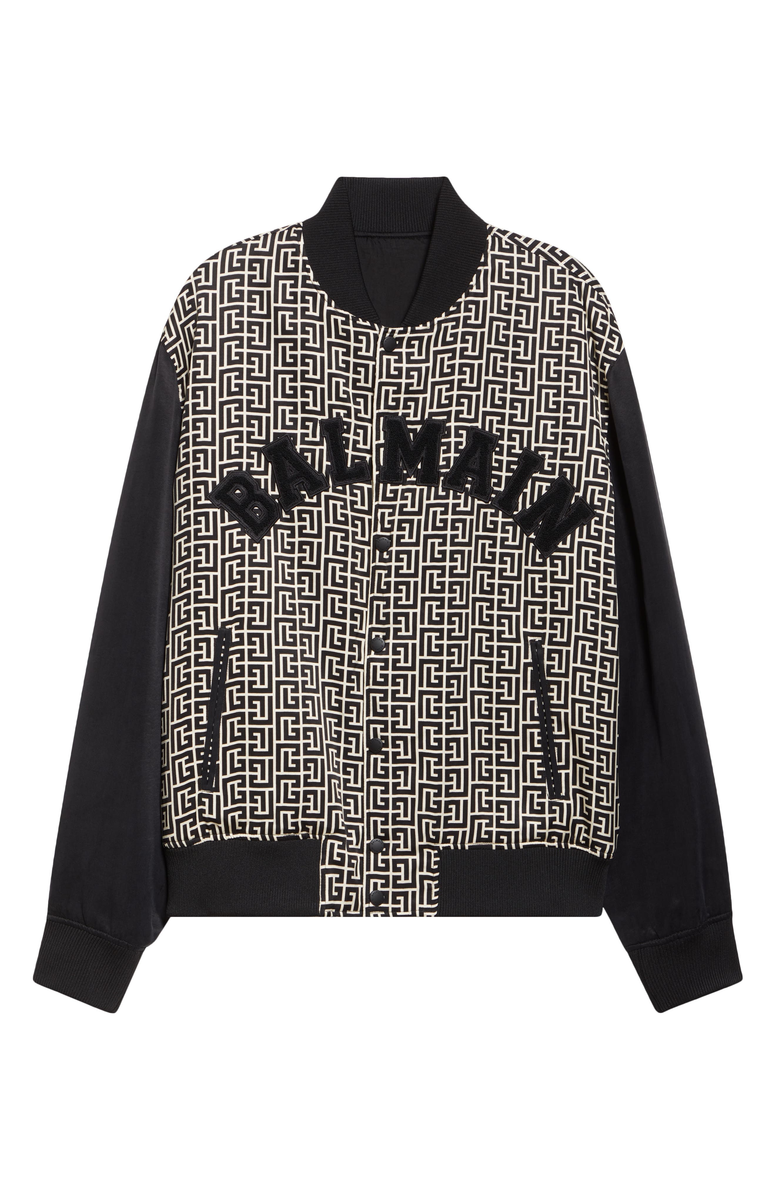 Balmain Monogram Varsity Jacket in Black/Ivory at Nordstrom - 6