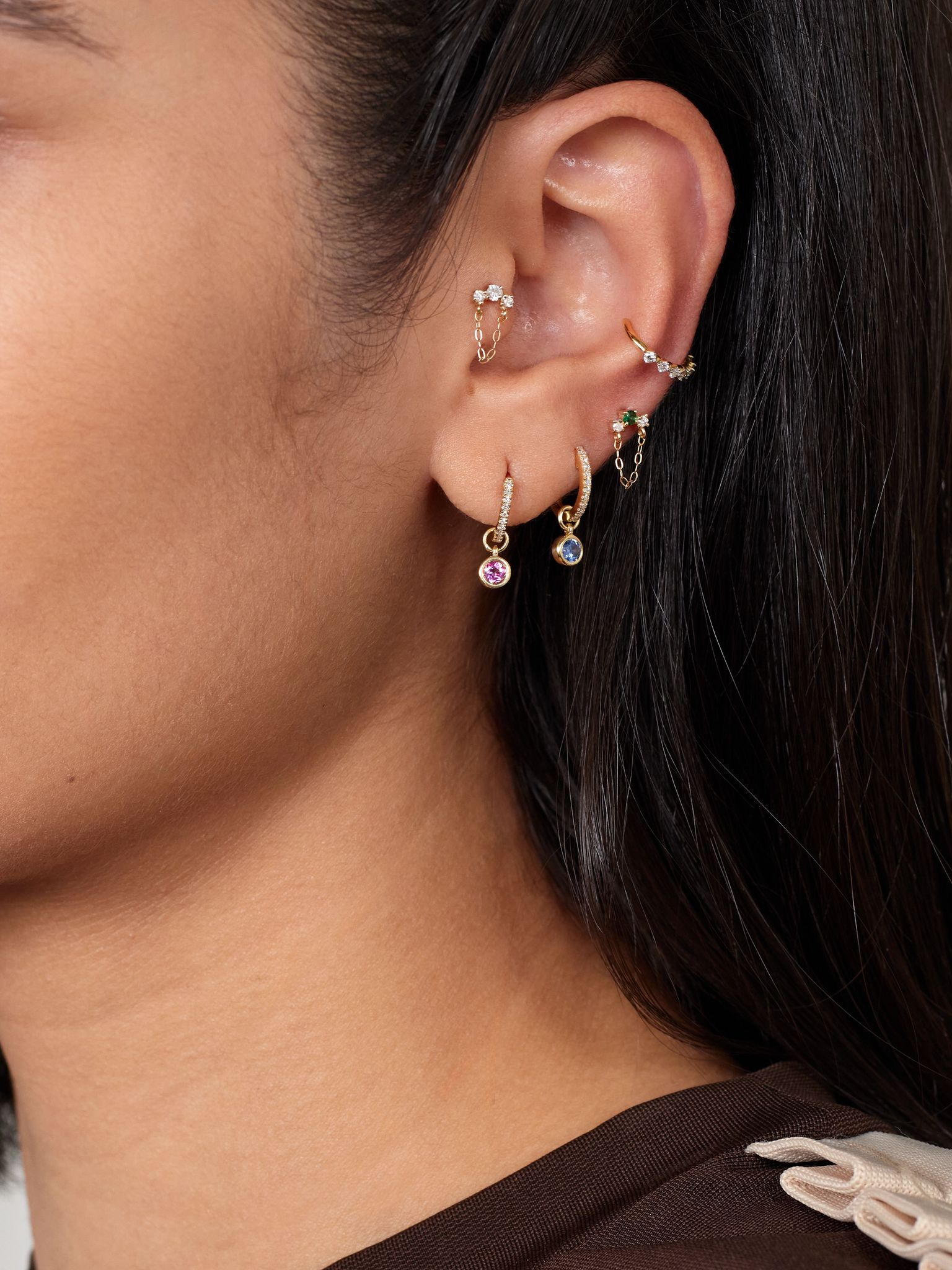Orchid 10-karat gold, topaz and diamond single hoop earring Pink - 4