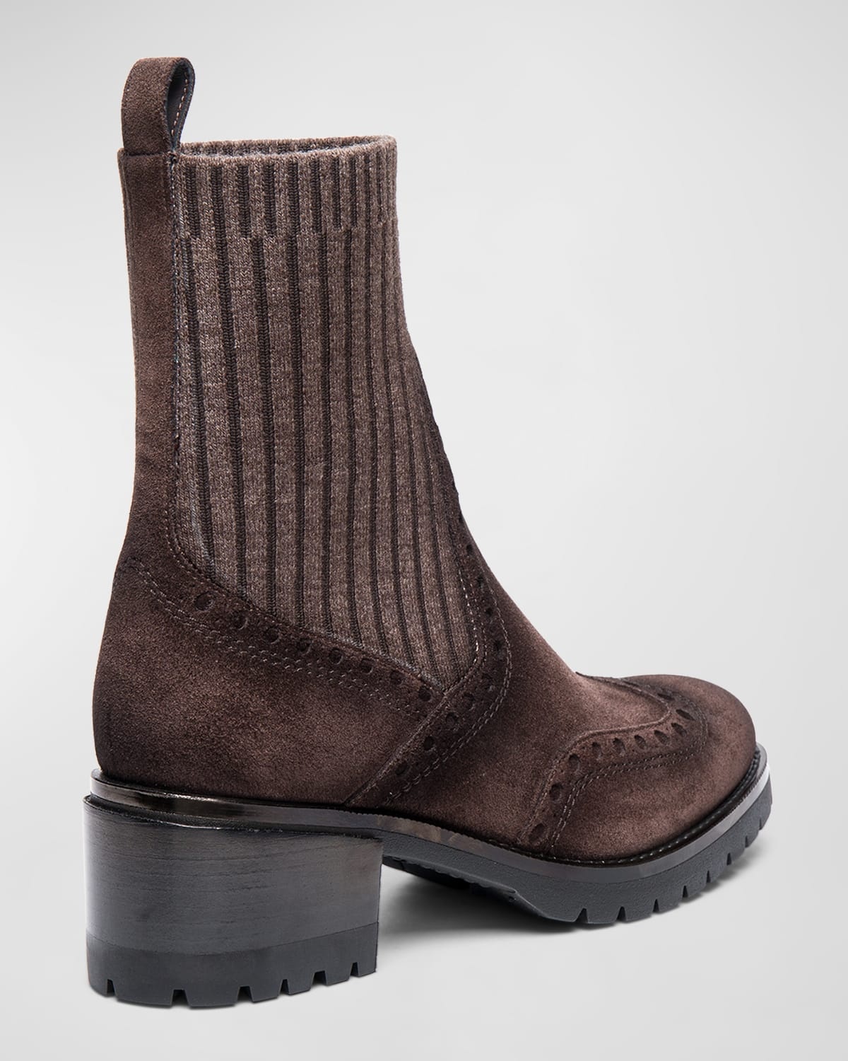 Ferret Brogue Suede Knit Booties - 3