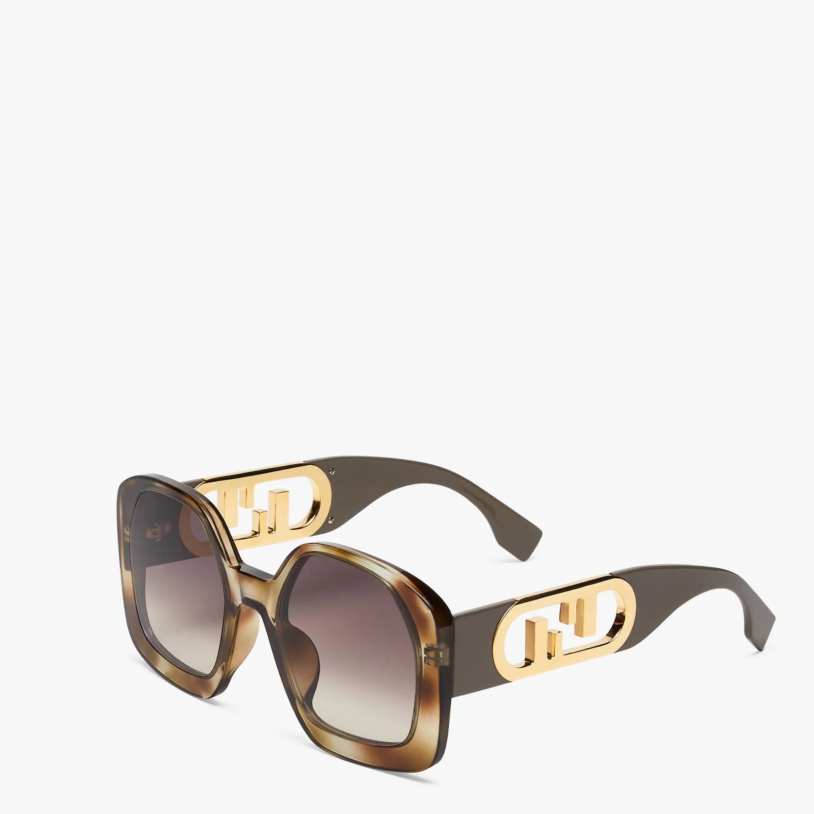 Square O’Lock glasses in Havana transparent acetate. Temples with gold metal oversized O’Lock logo a - 2