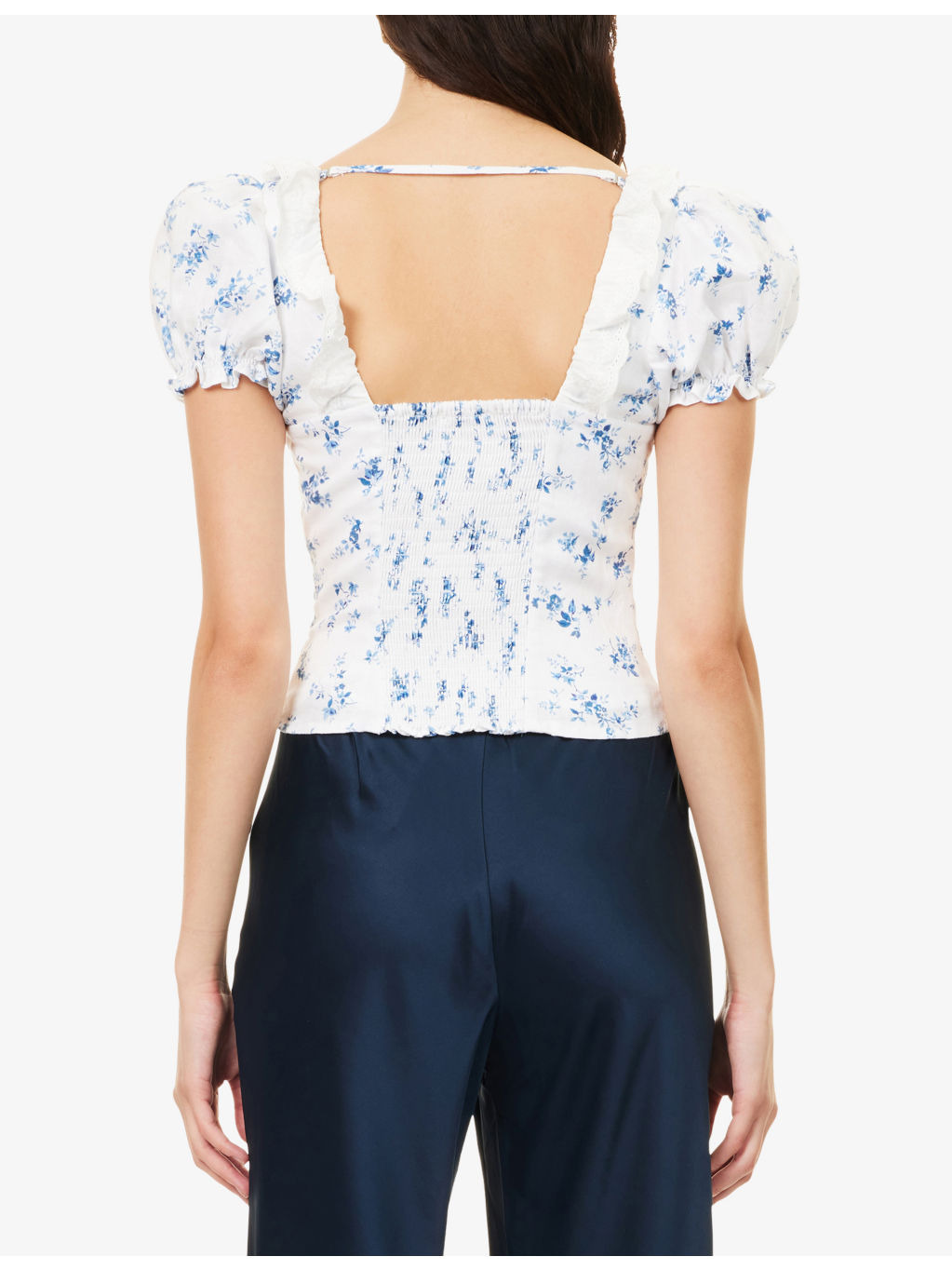 Alice Floral-Print Puff-Sleeve Linen Top - 4