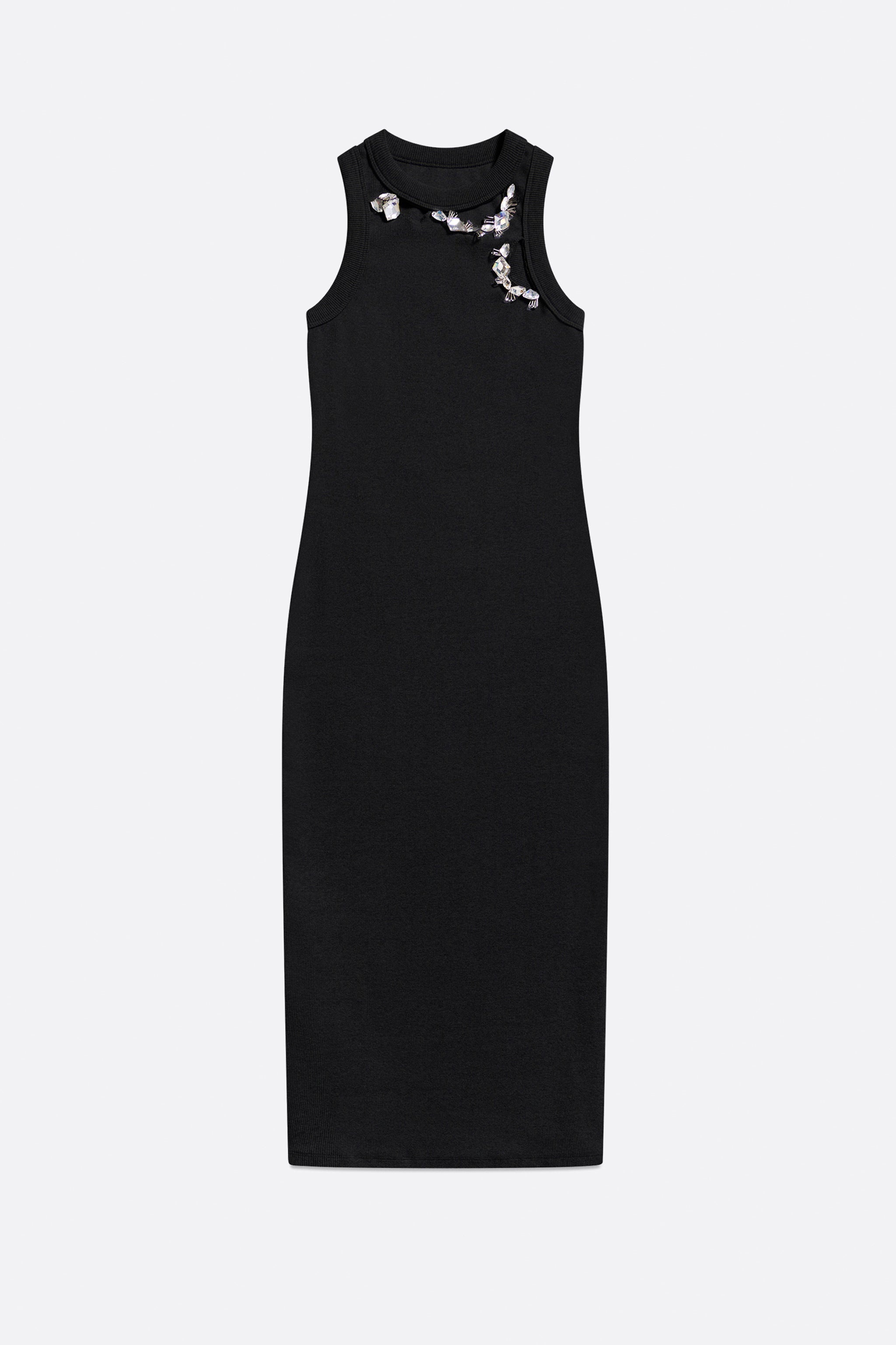 DISTRESSED CRYSTAL RIBBED KNIT MIDI TANK DRESS - 1
