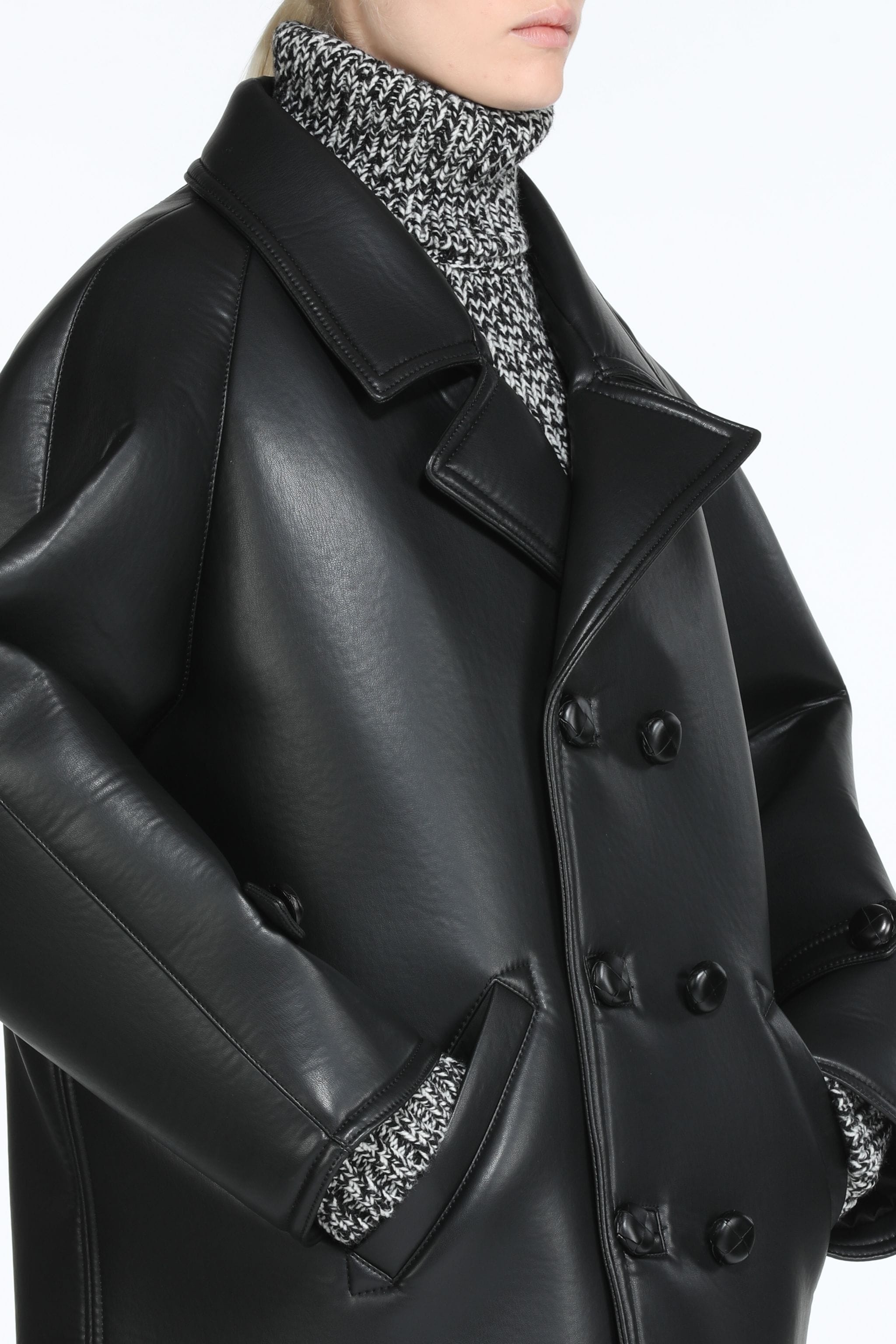 SYNTHETIC-LEATHER PEACOAT - 5