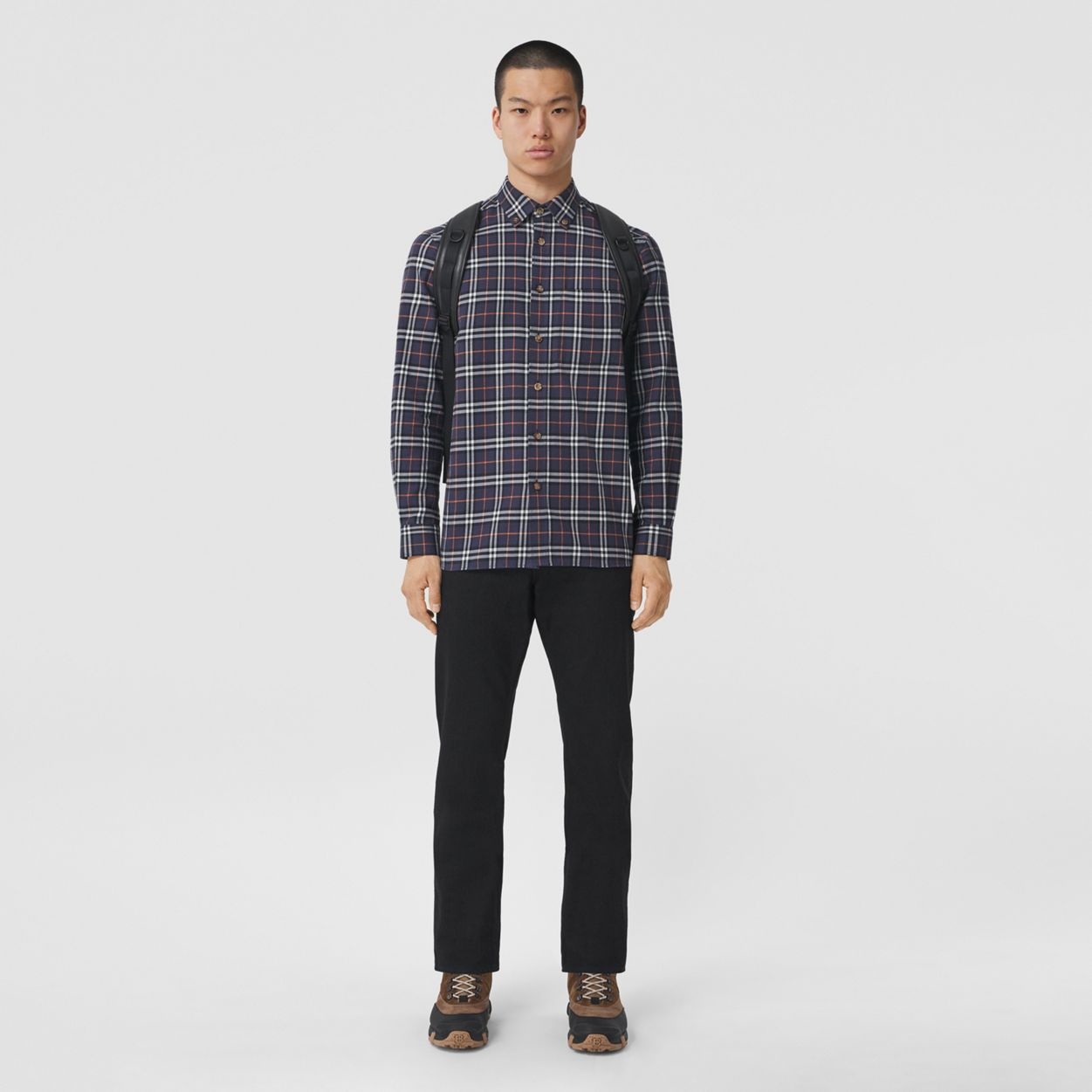 Button-down Collar Check Cotton Flannel Shirt - 2