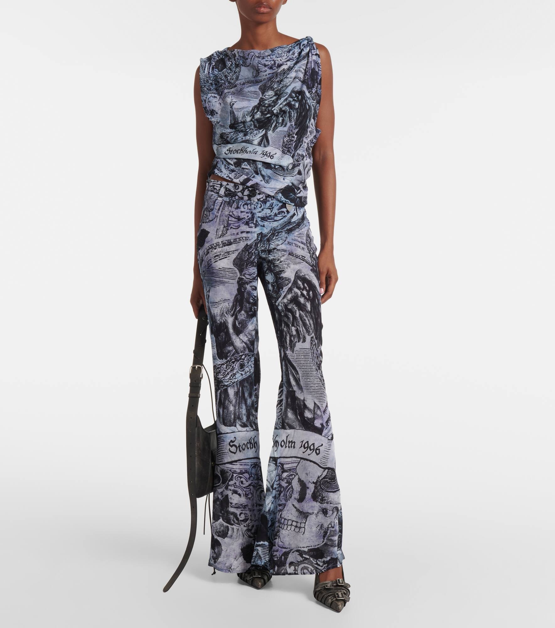 Printed high-rise flared pants - 2