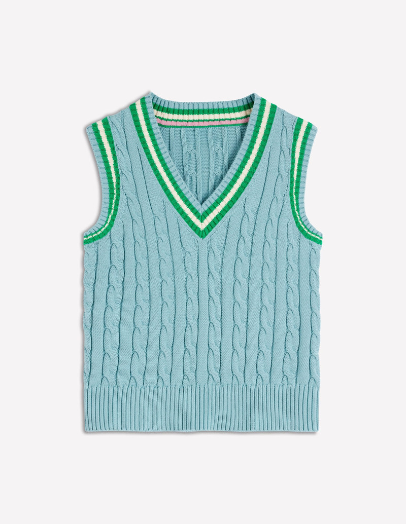 Maeve Cable V Neck Tank-Blue, Green 10