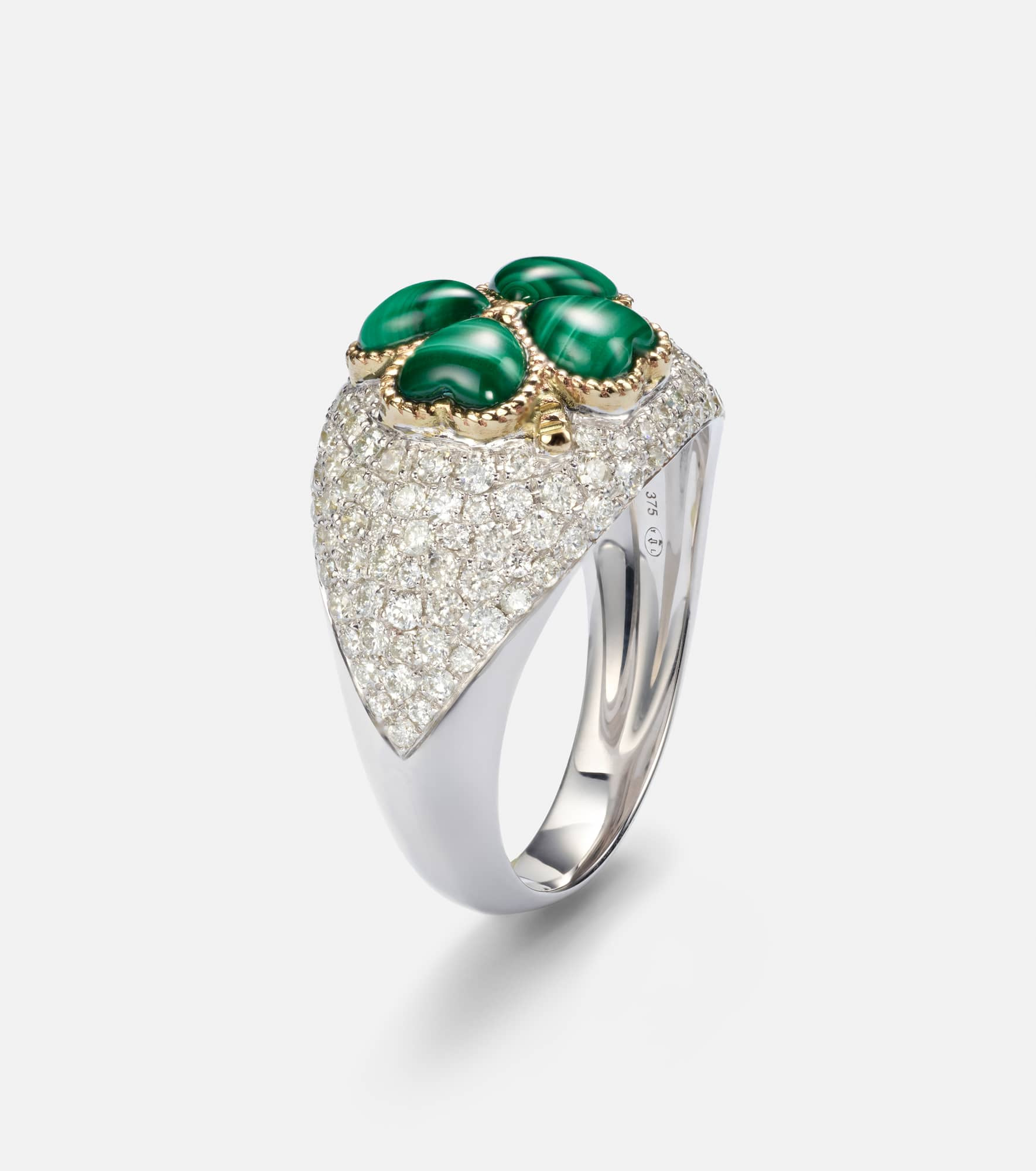 9kt gold ring with diamonds and malachite - 4