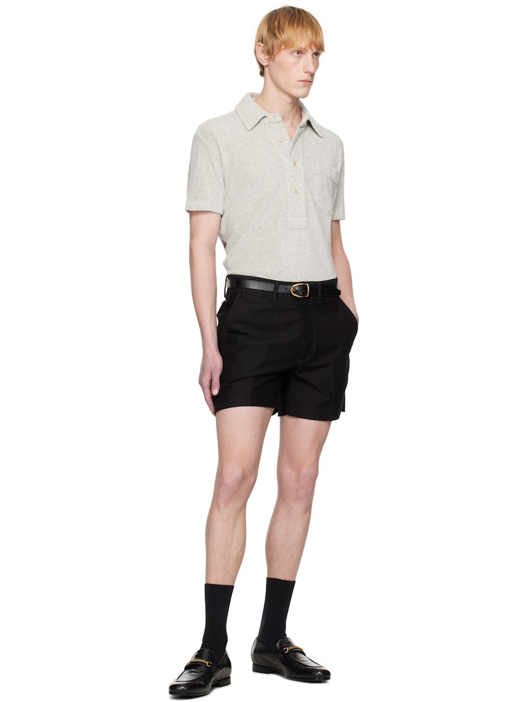 Black Cotton Tailored Shorts - 5
