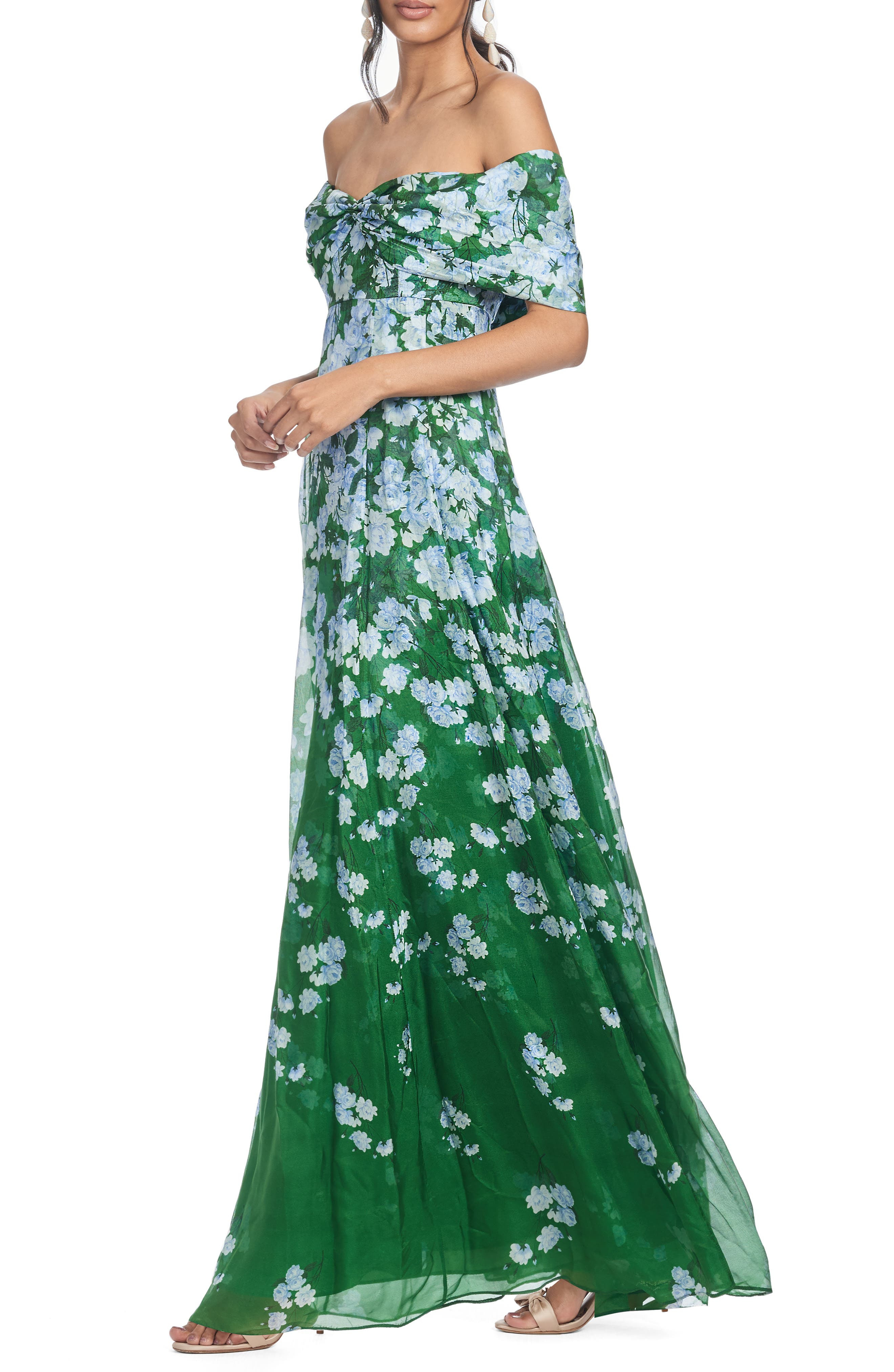 Sachin & Babi Kennedy Floral Print Off the Shoulder Gown in Kelly Green Degrade Florals at Nordstrom - 3
