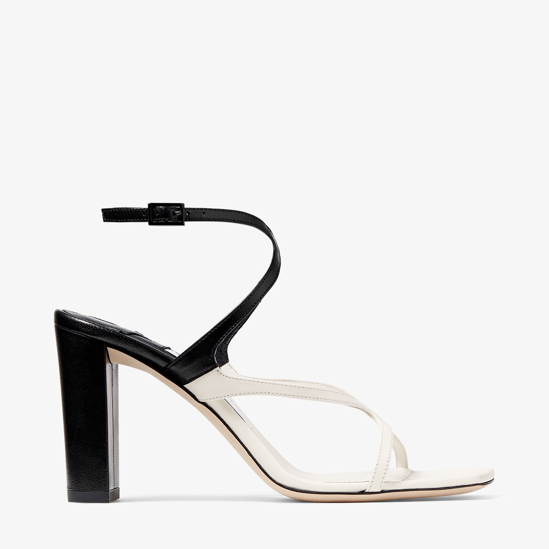 JIMMY CHOO Azie 85 Latte and Black Patchwork Nappa Leather Sandals
