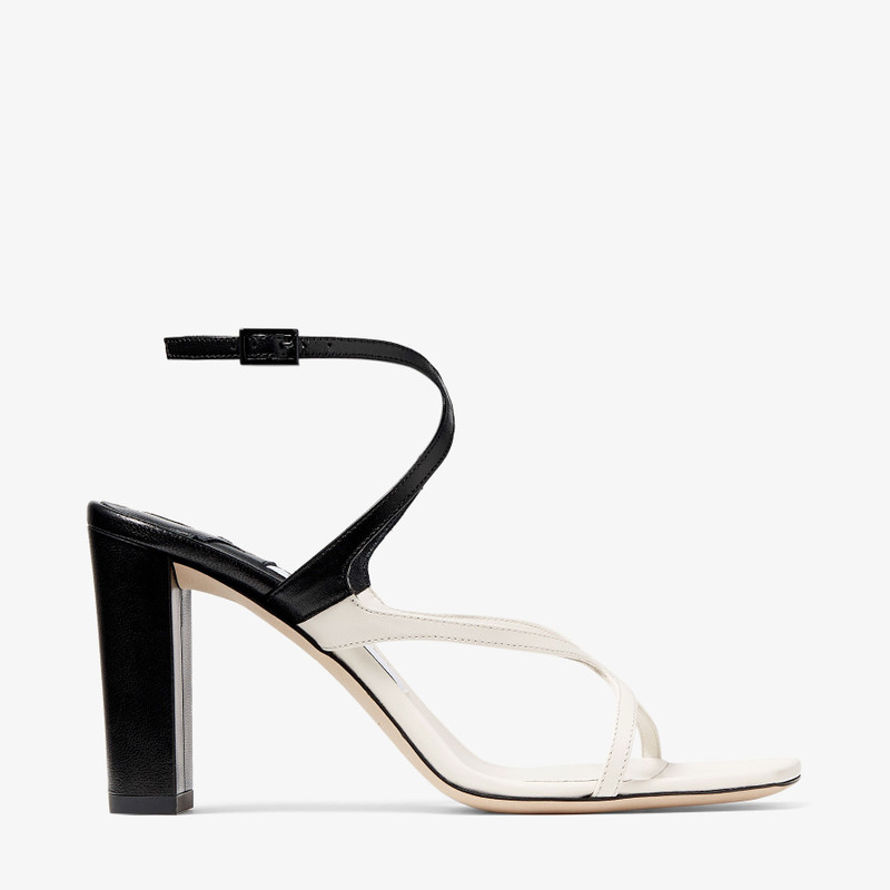 JIMMY CHOO Azie 85 Latte and Black Patchwork Nappa Leather Sandals