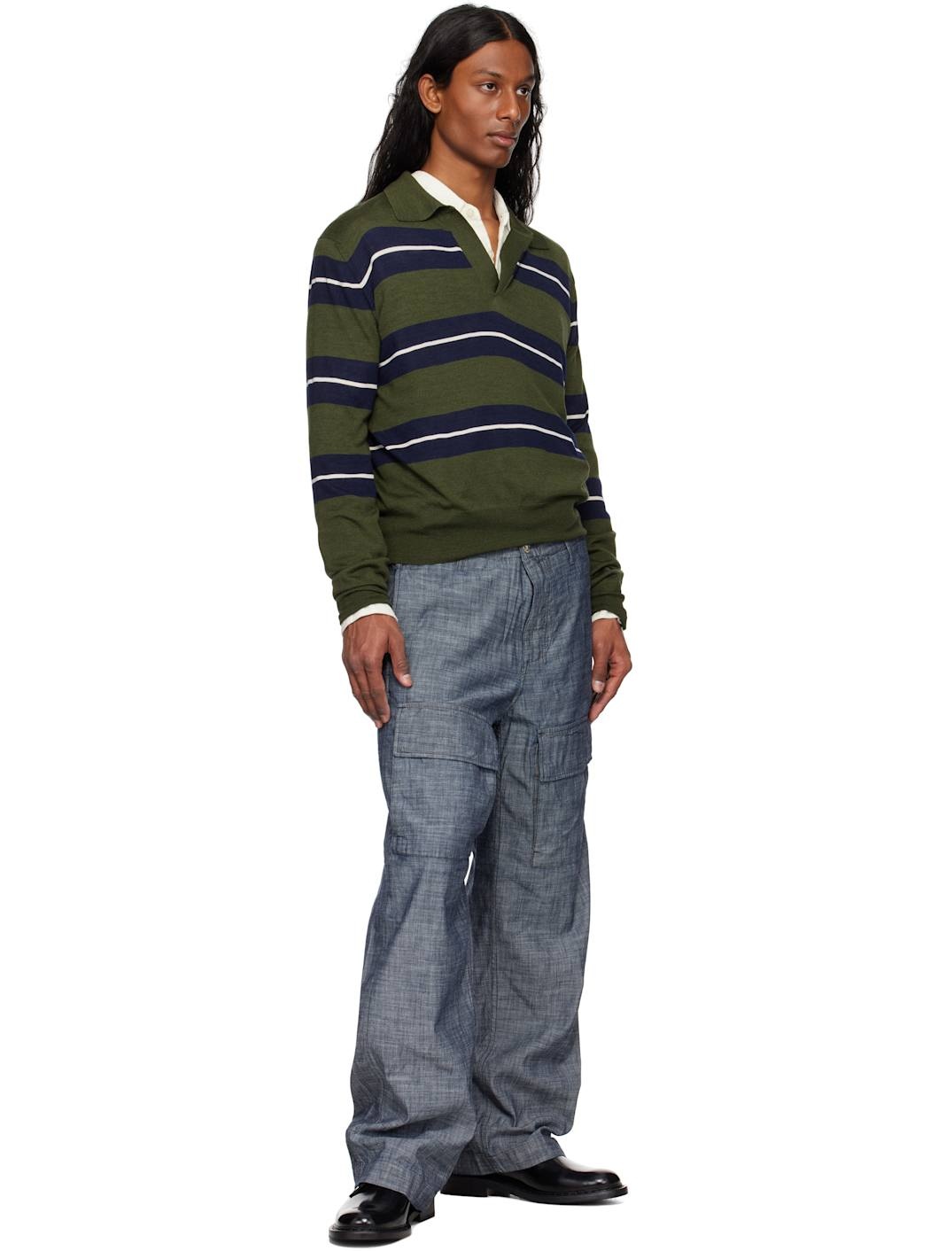 Blue Chambray Loose Cargo Pants - 4