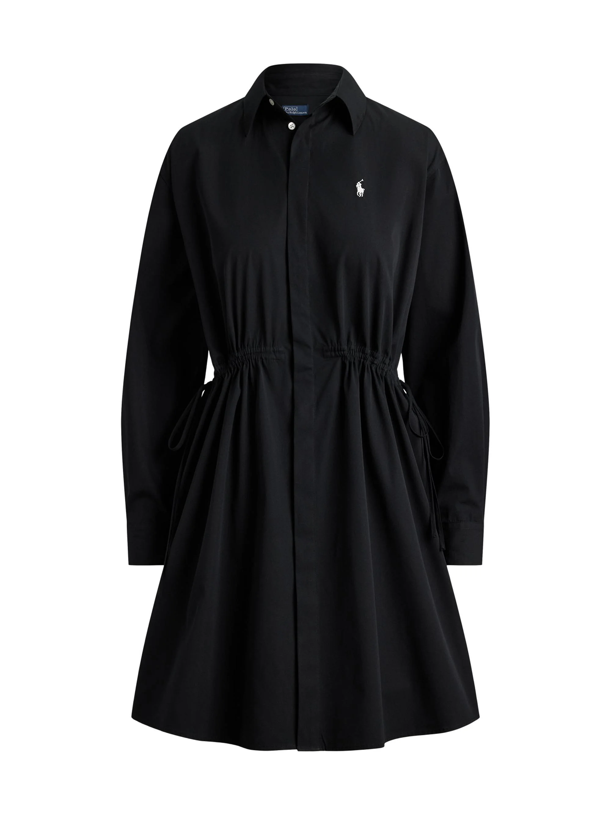 Women's Cotton Drawstring Mini Shirtdress - Polo Black - 1