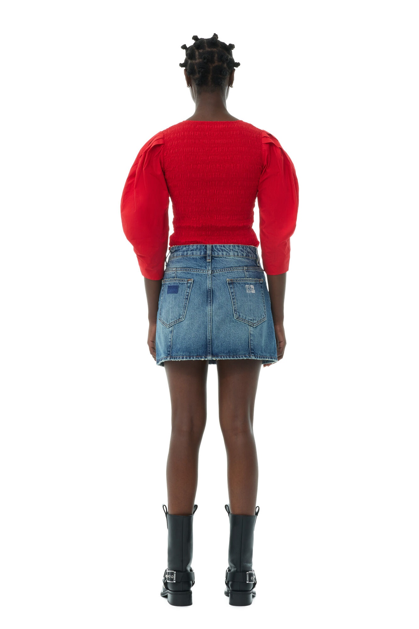 RED COTTON POPLIN SMOCK BLOUSE - 6