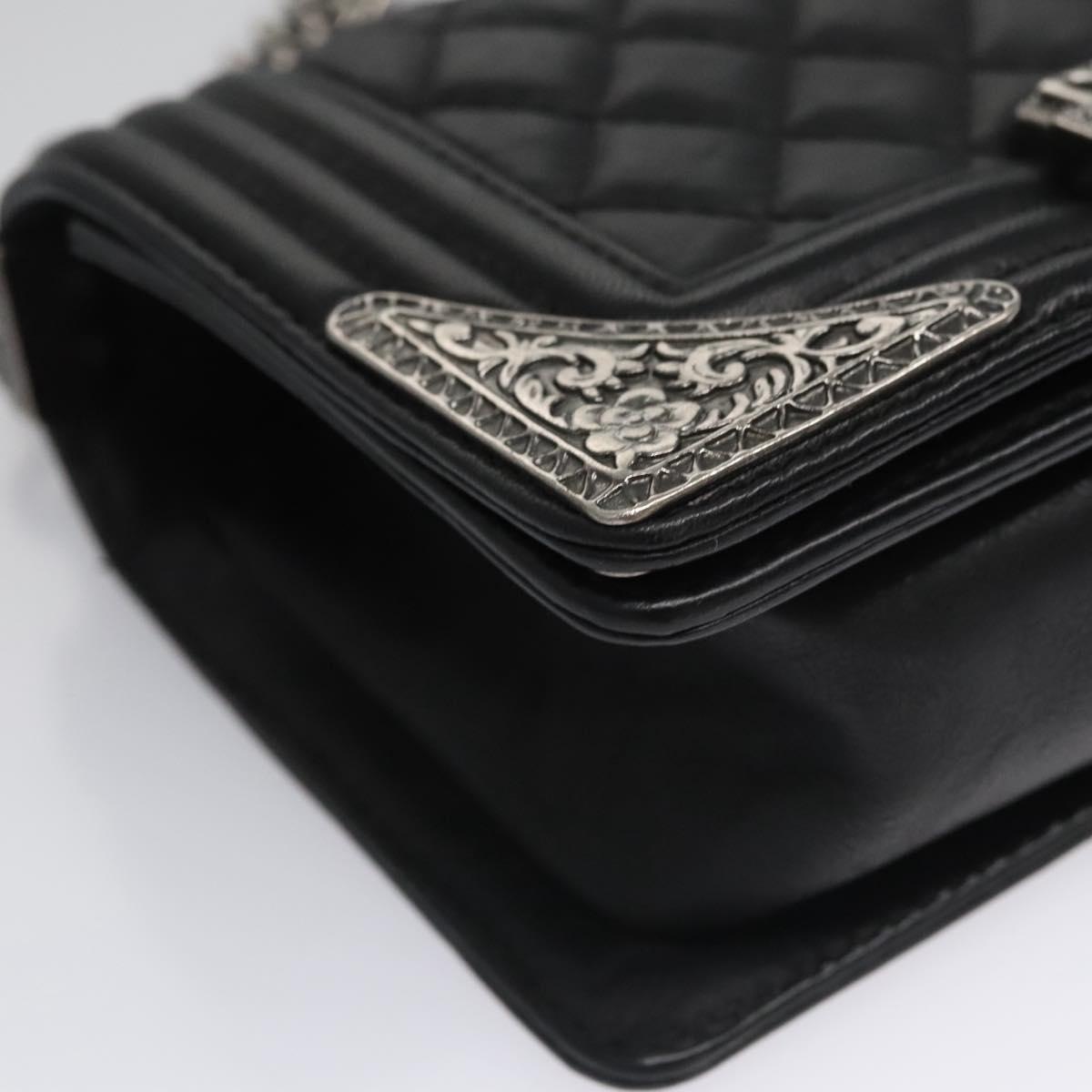 CHANEL Boy Chain Shoulder Bag Lamb Skin Black CC - 10