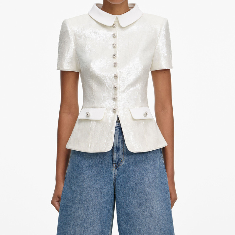 White Sequin Tailored Top 4