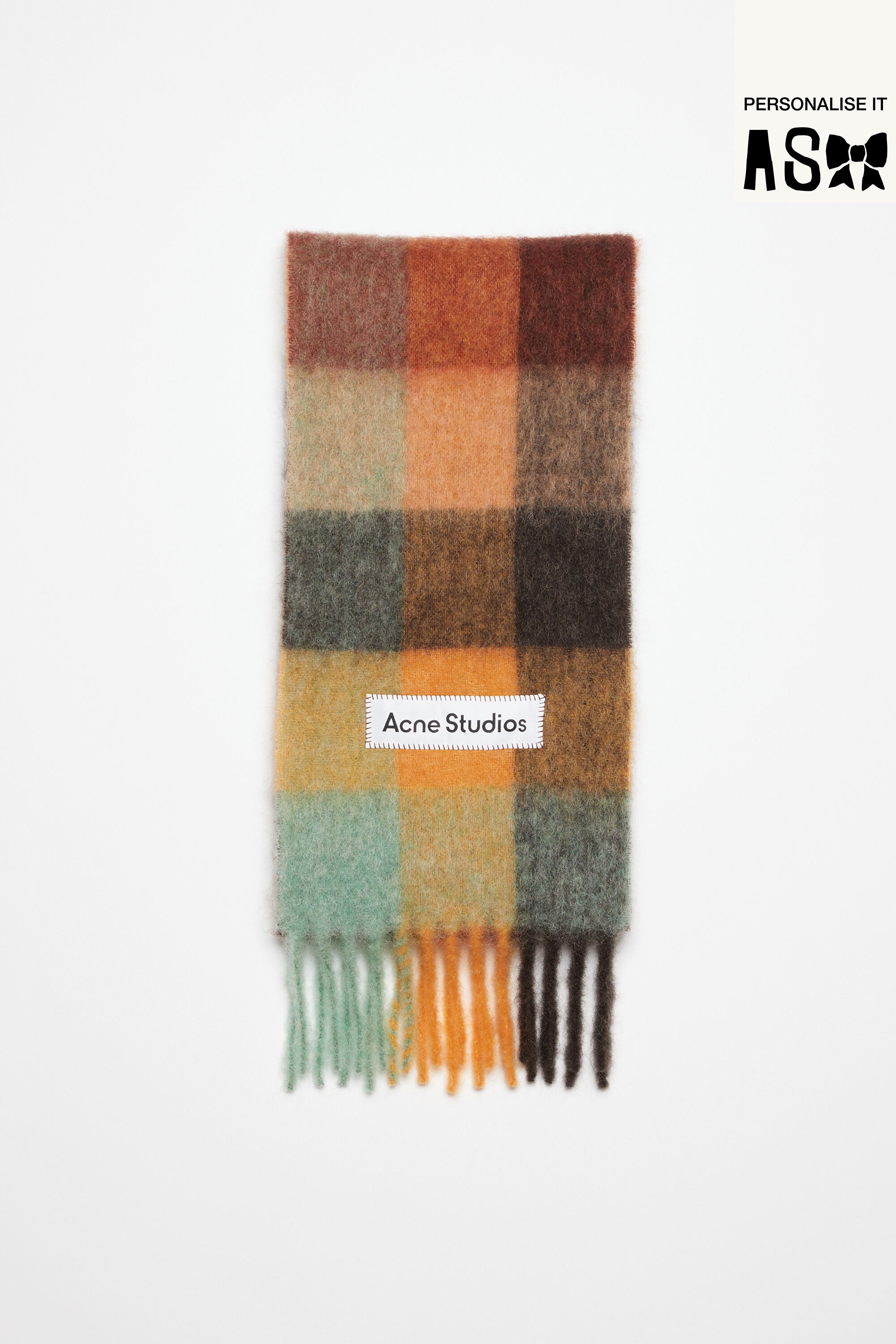 Mohair checked scarf - Chestnut brown/yellow/green - 1