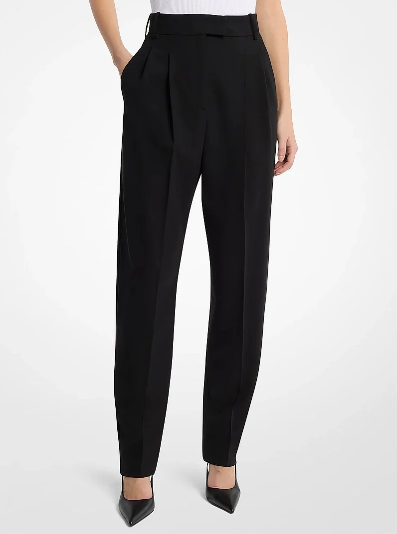 Dru Pleated Stretch Tissue Wool Crepe Trousers - 1