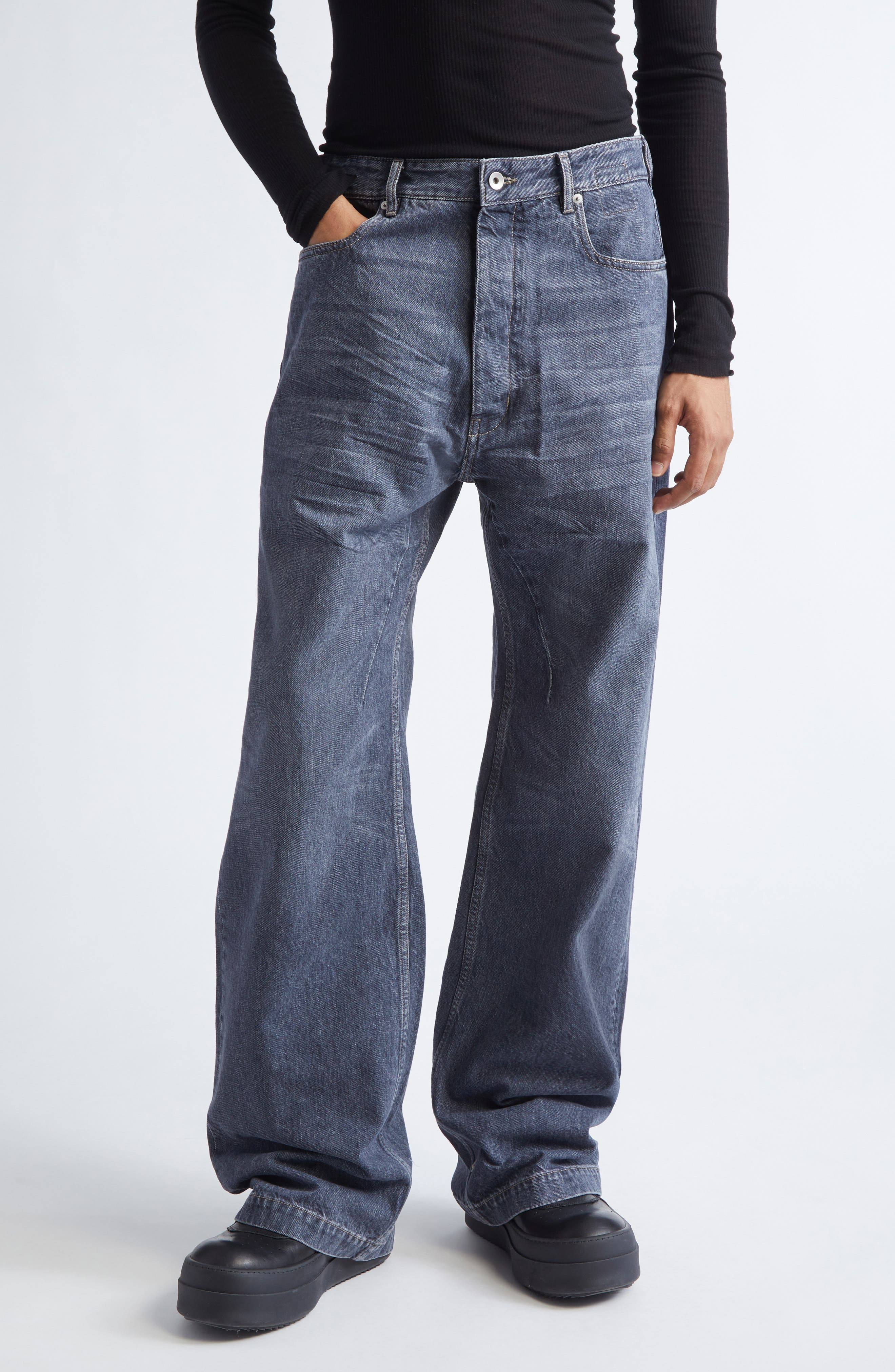 Rick Owens DRKSHDW Geth Wide Leg Jeans in Washed Grey at Nordstrom - 1