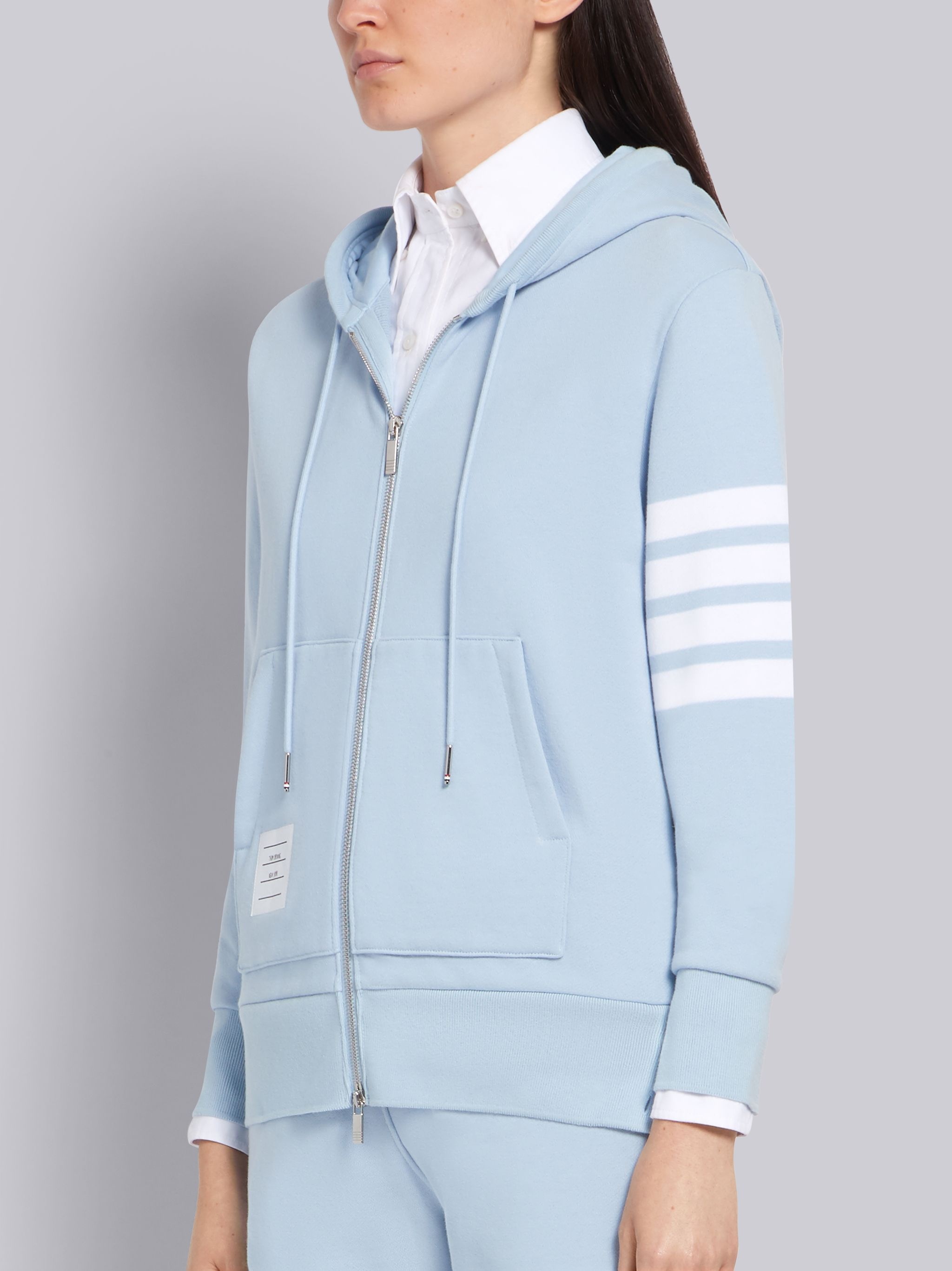 Light Blue Classic Loop Back Zip-Up 4-Bar Hoodie - 2