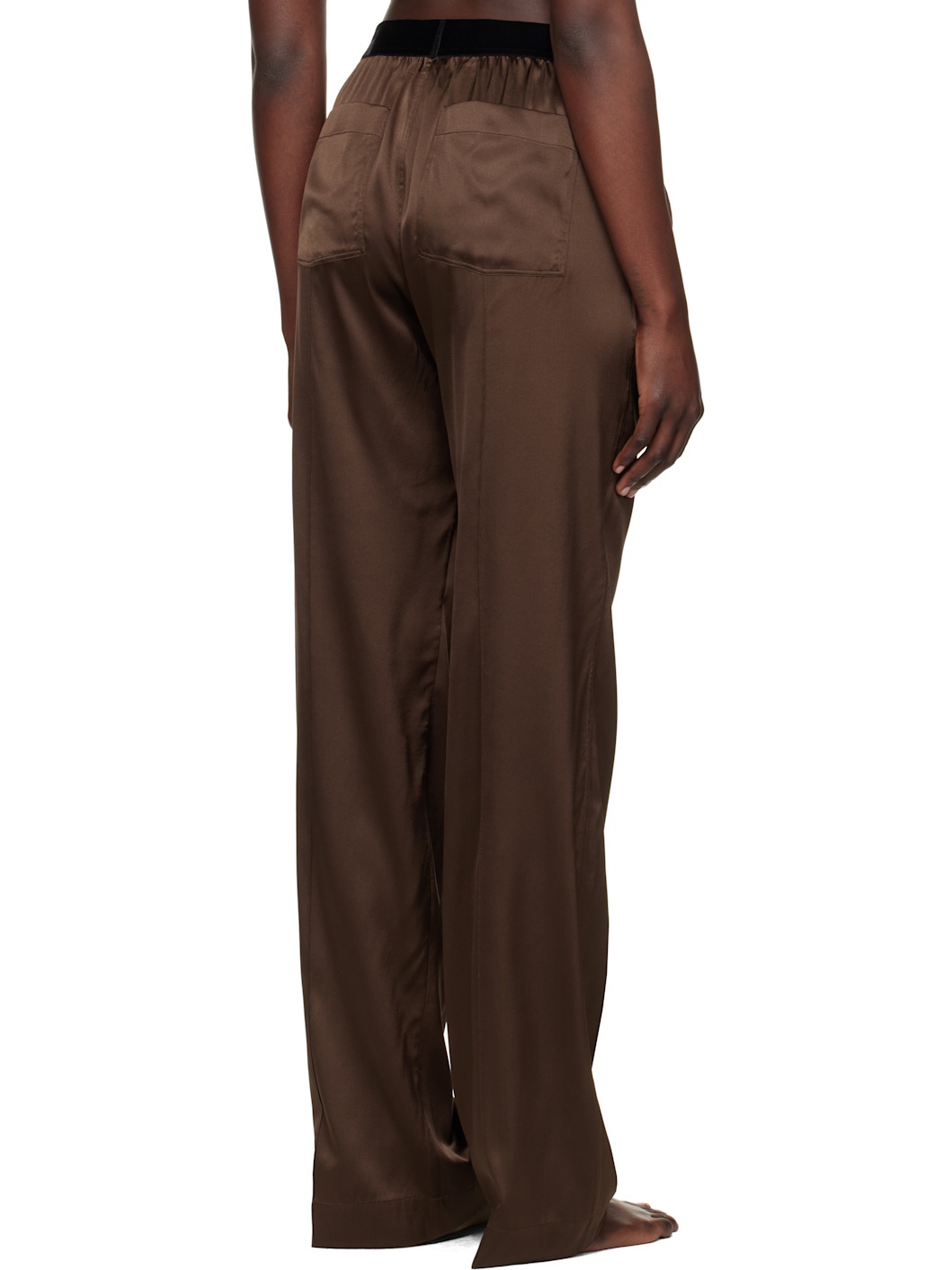 Brown Stretch Silk Satin Pyjama Pants - 3