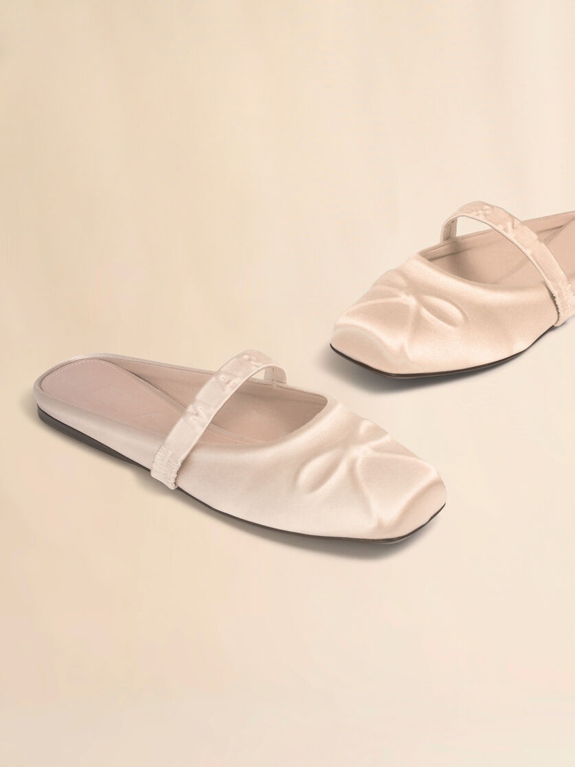 IVORY SATIN LITTLE BOW SABOT BALLET FLAT - 5