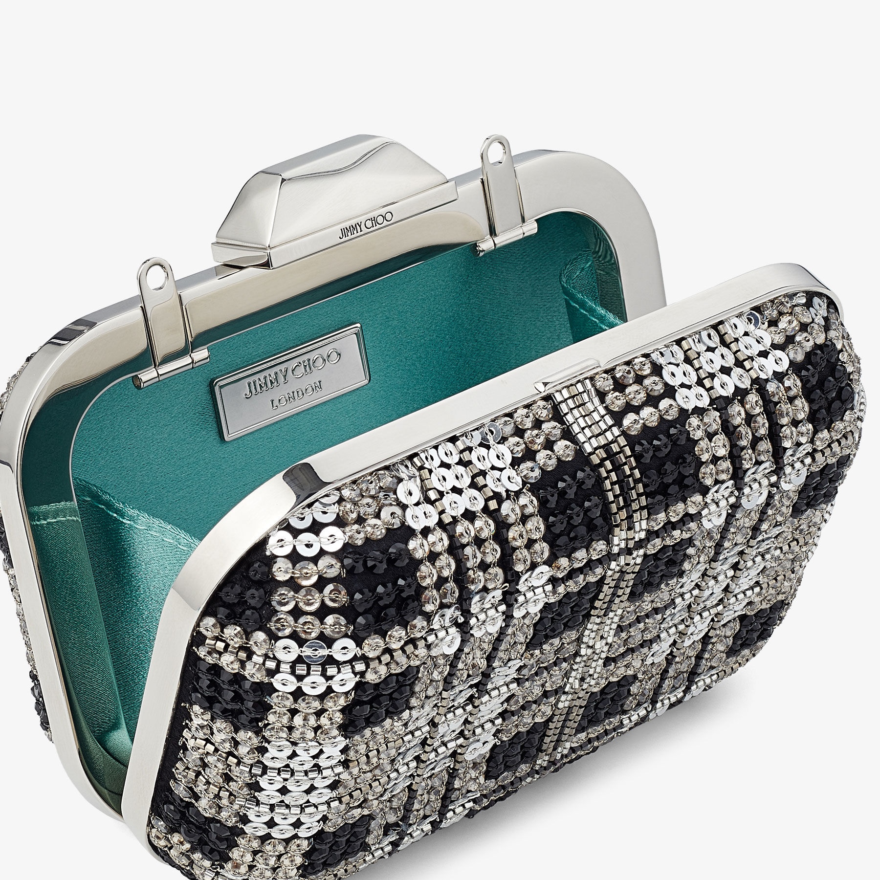 Micro Cloud
Black Satin Mini Bag with Beaded Tartan - 5