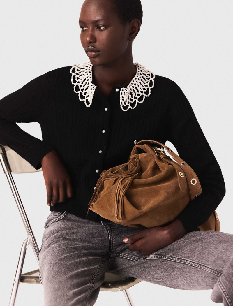 Cardigan with removable beaded collar 7