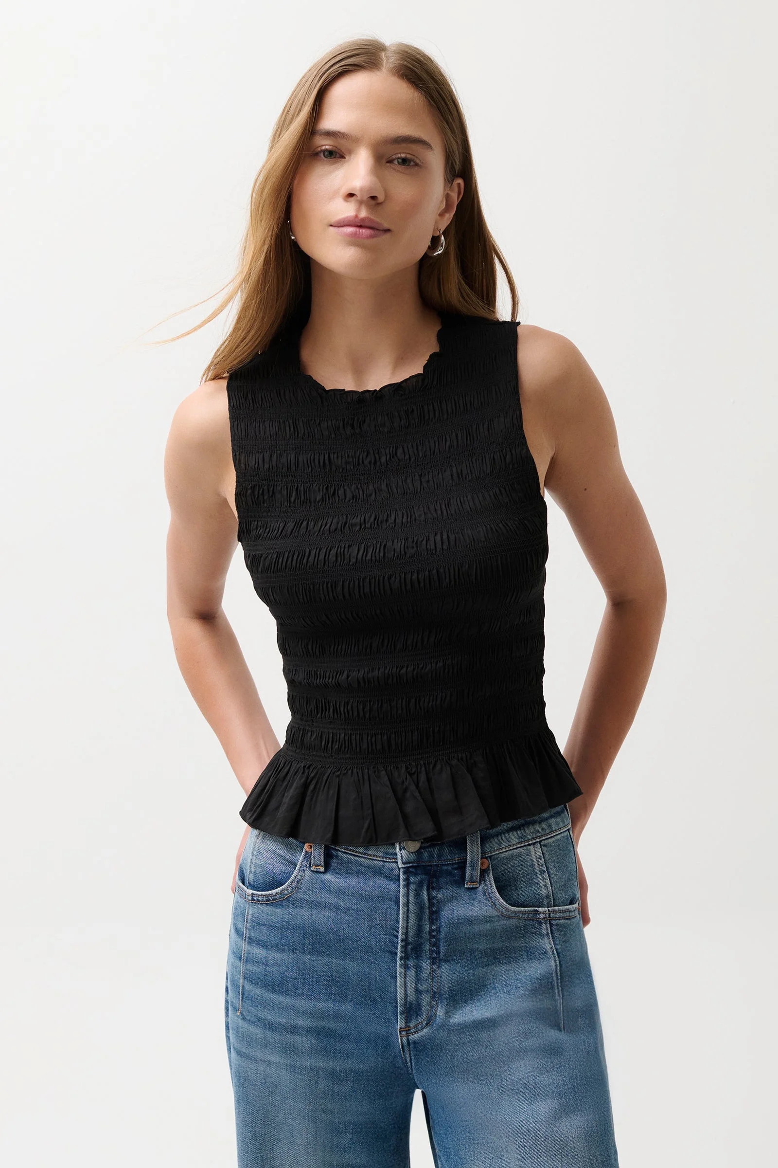 PHOEBE SMOCKED TANK - BLACK - 1