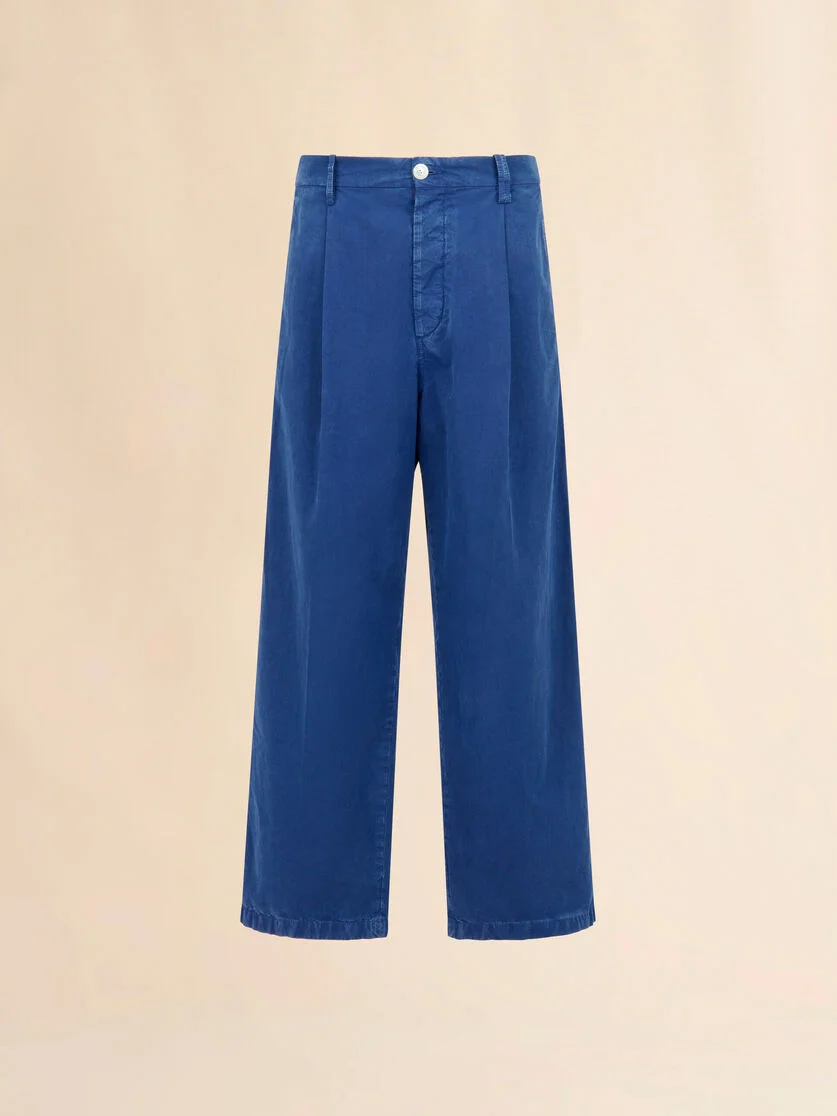 BLUE COTTON WIDE-LEG TROUSERS - 1