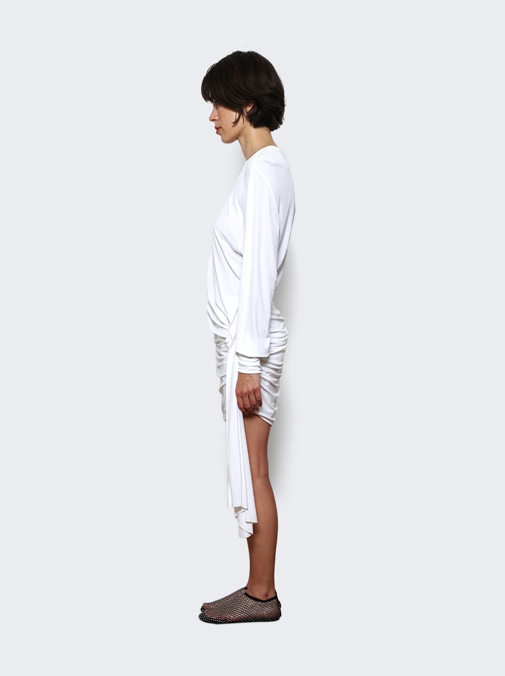Side Cowl Drape Dress White - 4