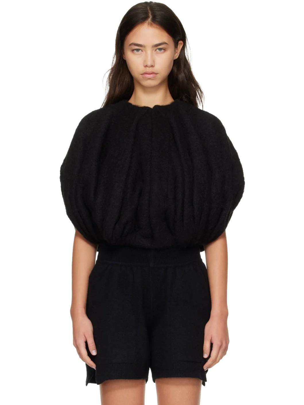 Black Tower Temple Bubble Cropped Sweater - 1