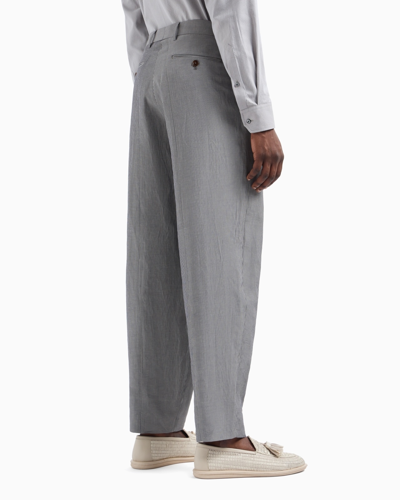 STRIPED VISCOSE AND LINEN SINGLE-PLEAT TROUSERS - 3
