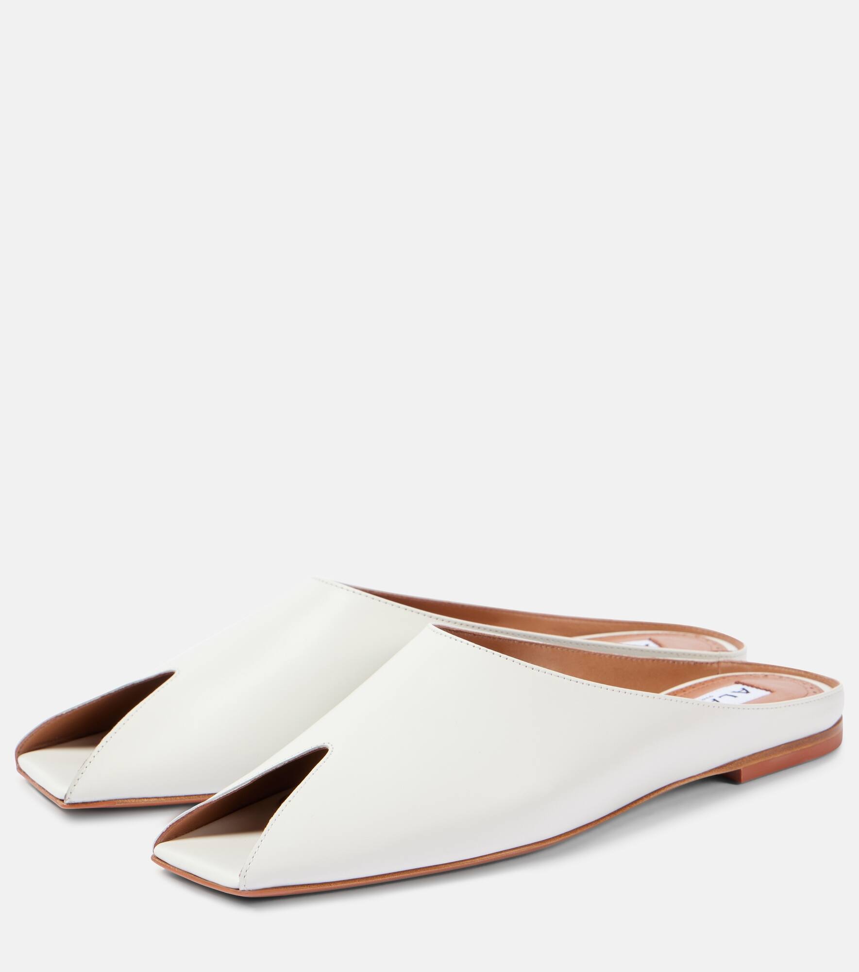 Leather peep-toe mules - 5