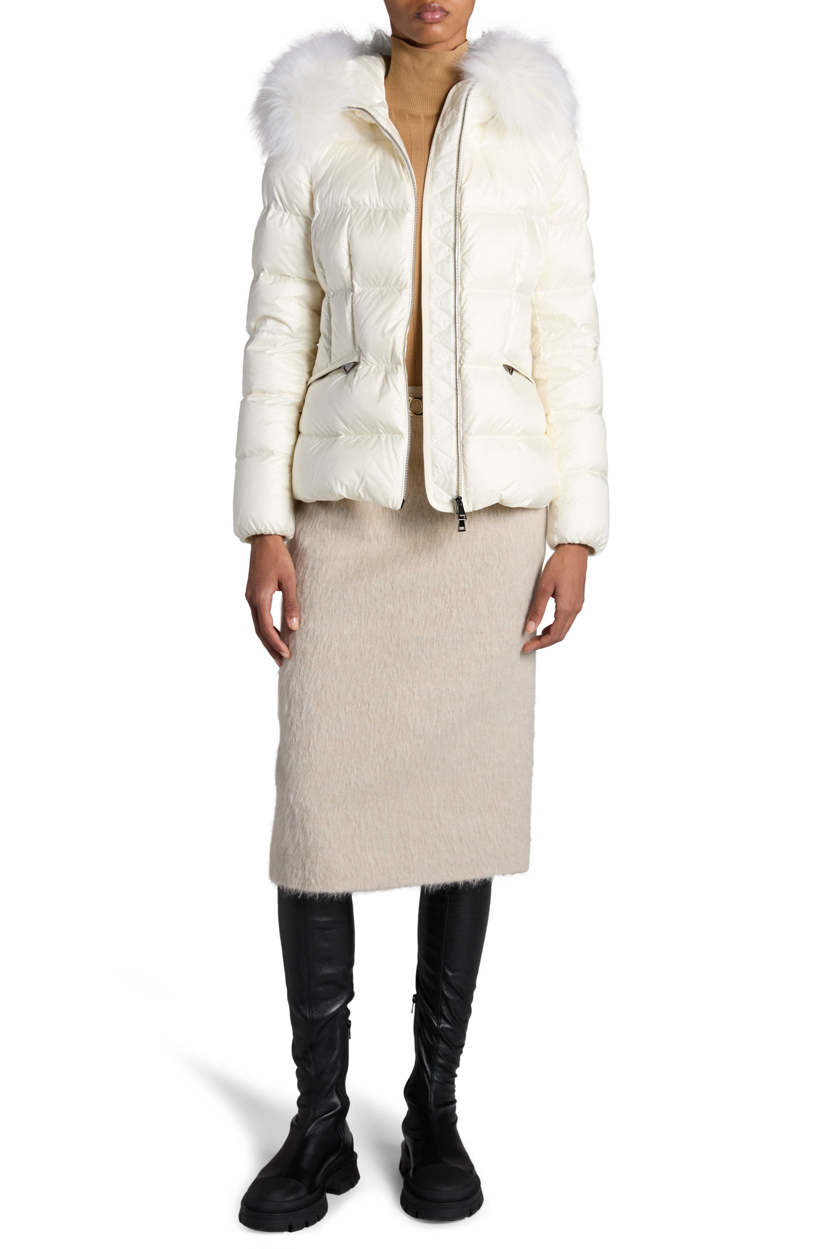 Moncler Boed Down Puffer Jacket with Genuine Shearling Trim in White at Nordstrom - 2