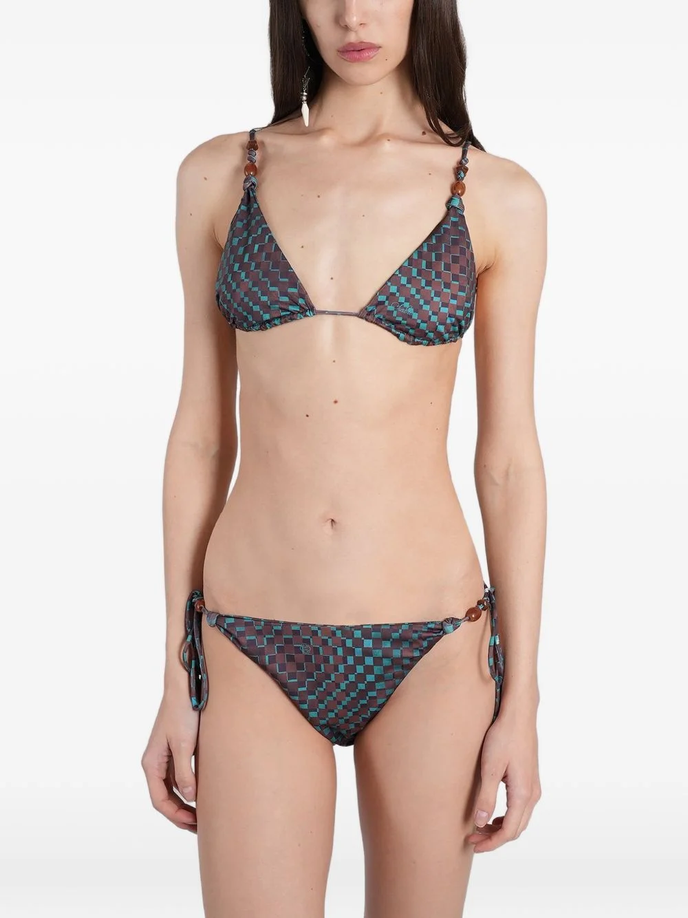 bead-embellished checkered bikini - 1
