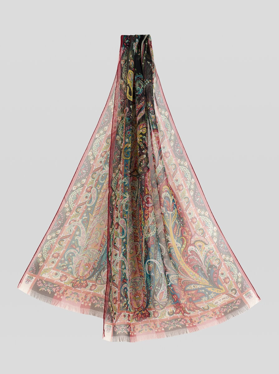 SILK SCARF WITH FLORAL LEAFY MOTIF - 1