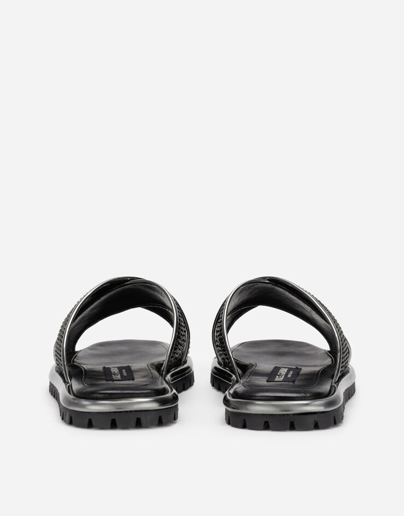 Dolce & Gabbana Calfskin crossover-strap sliders with fusible rhinestones outlook