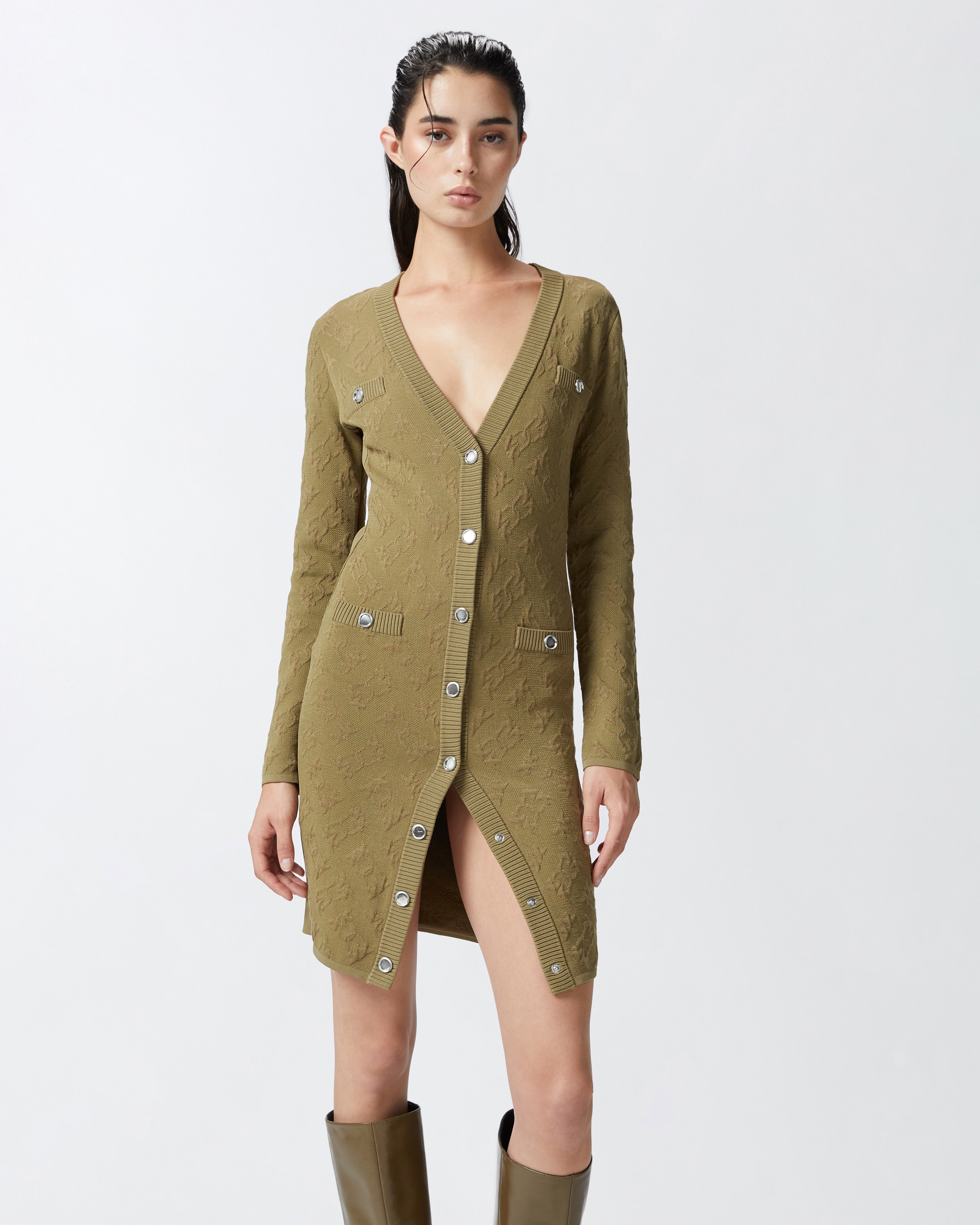 JACQUARD LOGO KNITTED CARDIGAN DRESS - 3