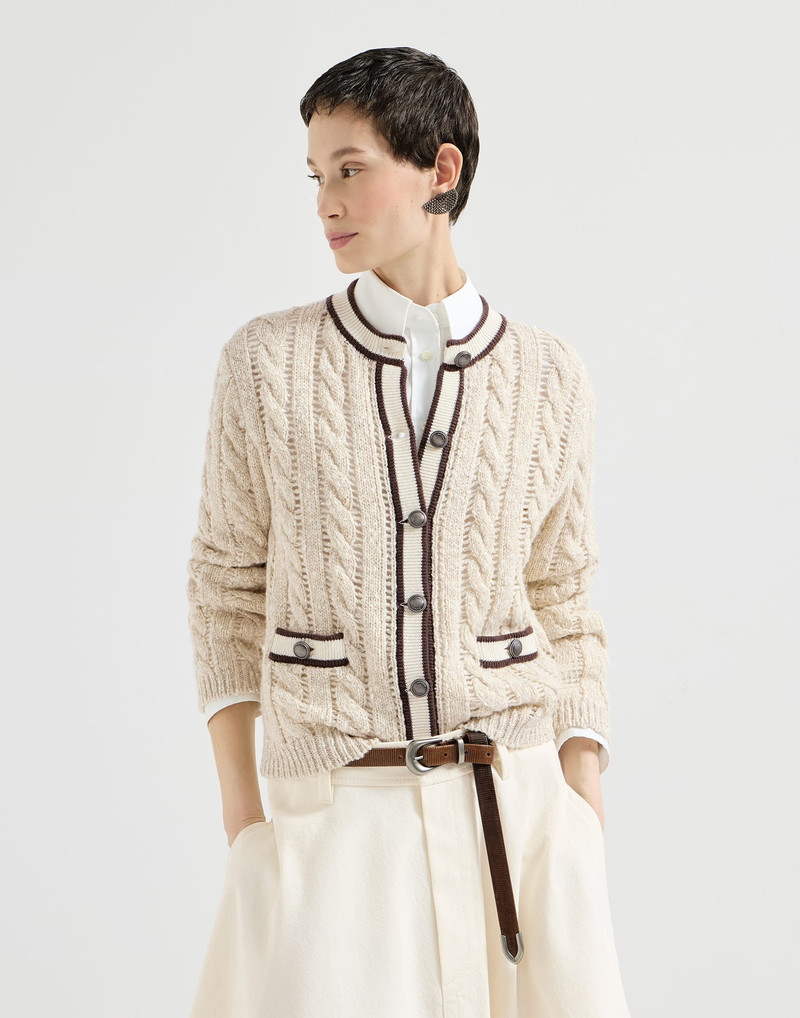 Soft virgin wool and cashmere diamond yarn cable knit cardigan 2
