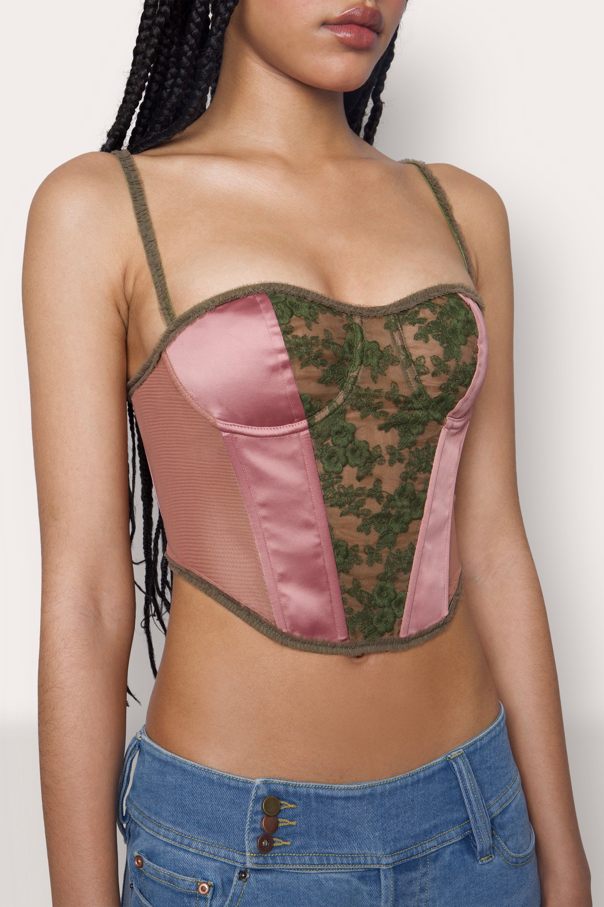 SATIN LACE PANEL BUSTIER CORSET - 6