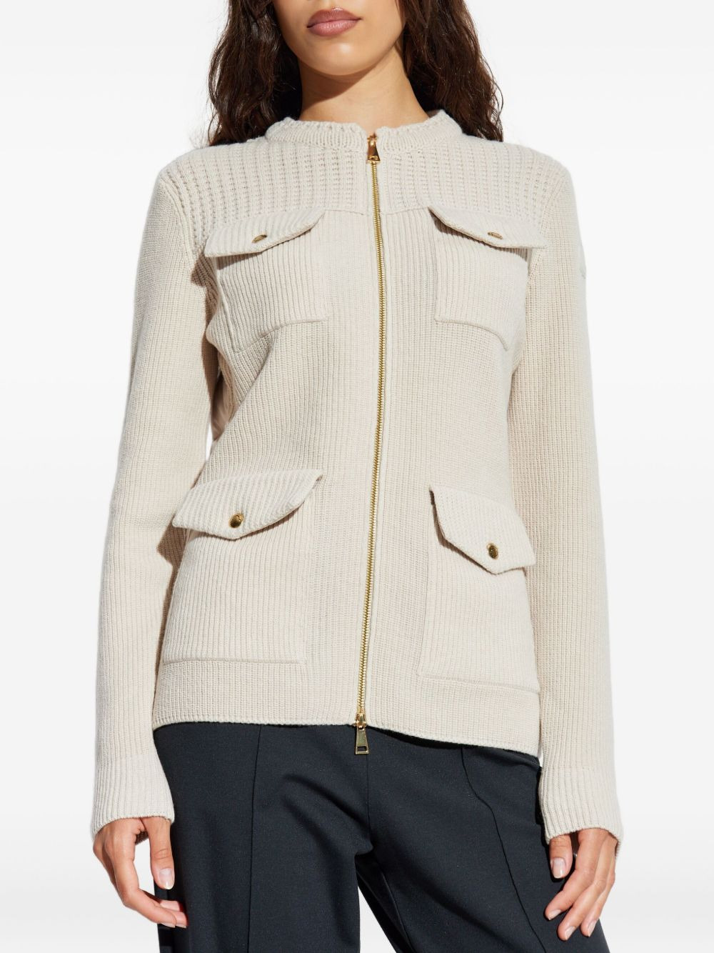ribbed pocketed cardigan - 3