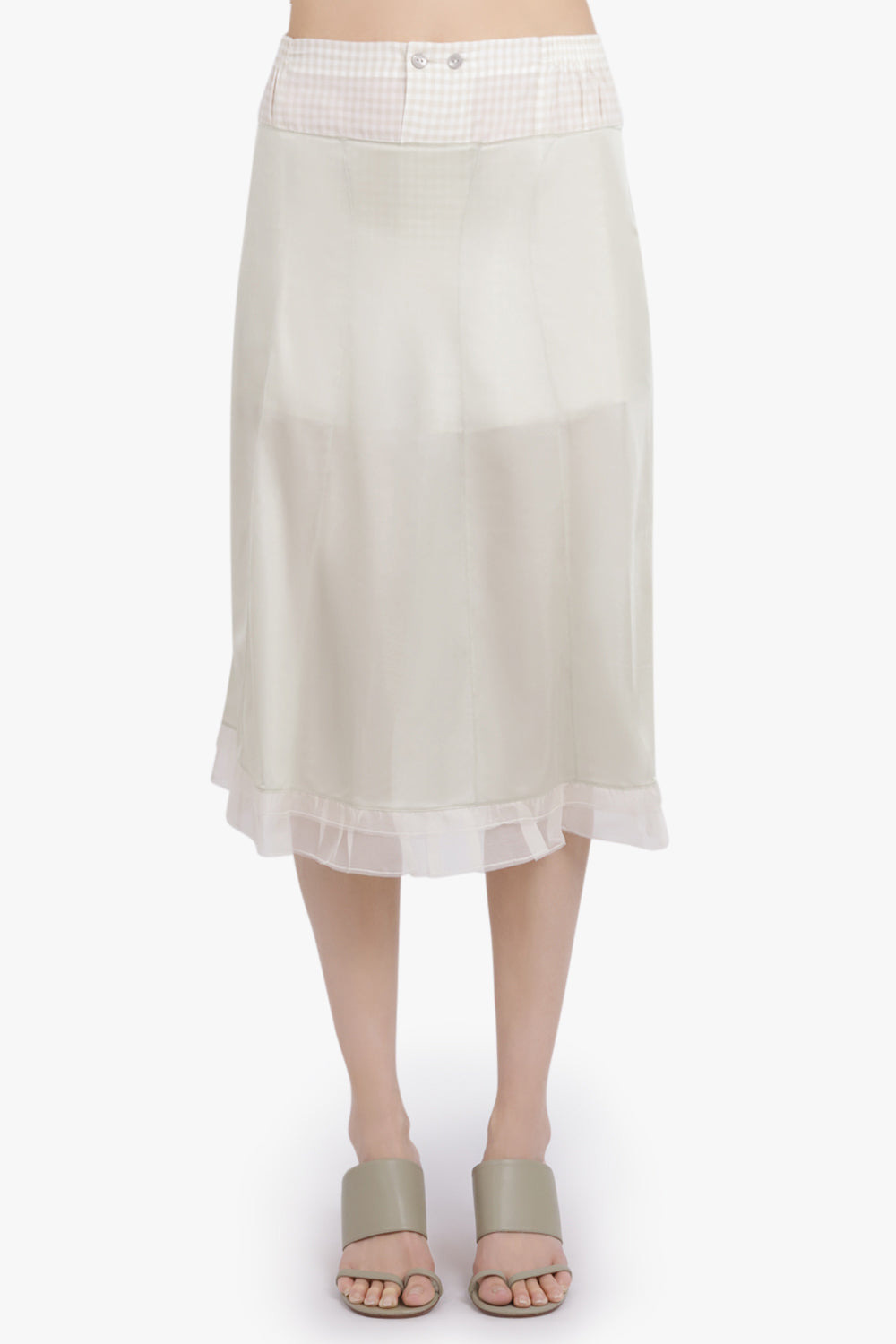 LAYERED MIDI SKIRT WITH CHECK UNDERLAY | BEIGE/WHITE - 3