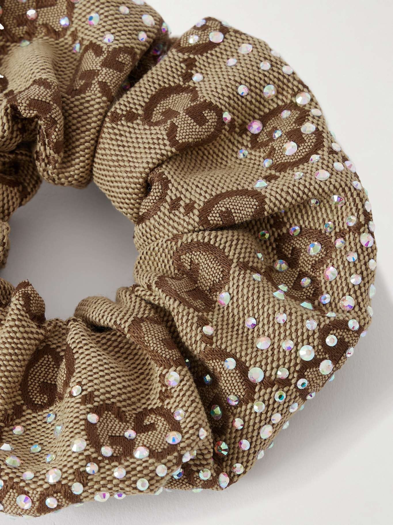 Crystal-embellished cotton-blend canvas-jacquard hair tie Brown - 3