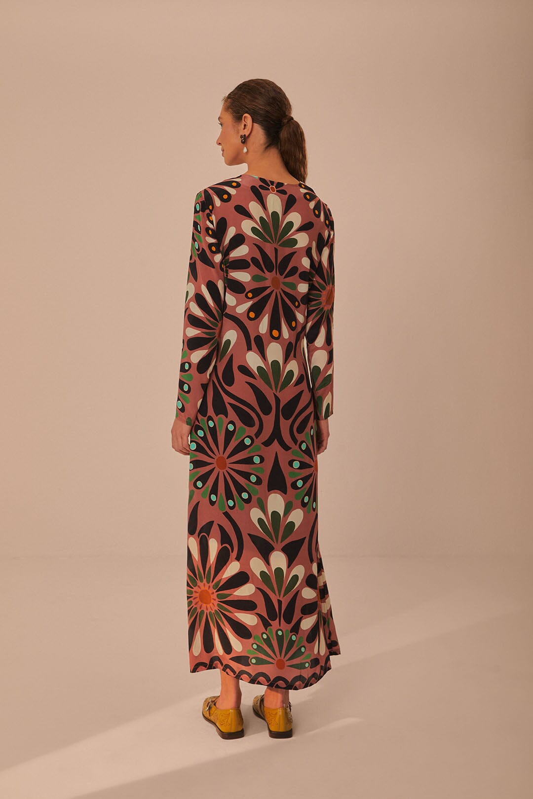 Pink Ainika Flowers Long Sleeve Maxi Dress - 3