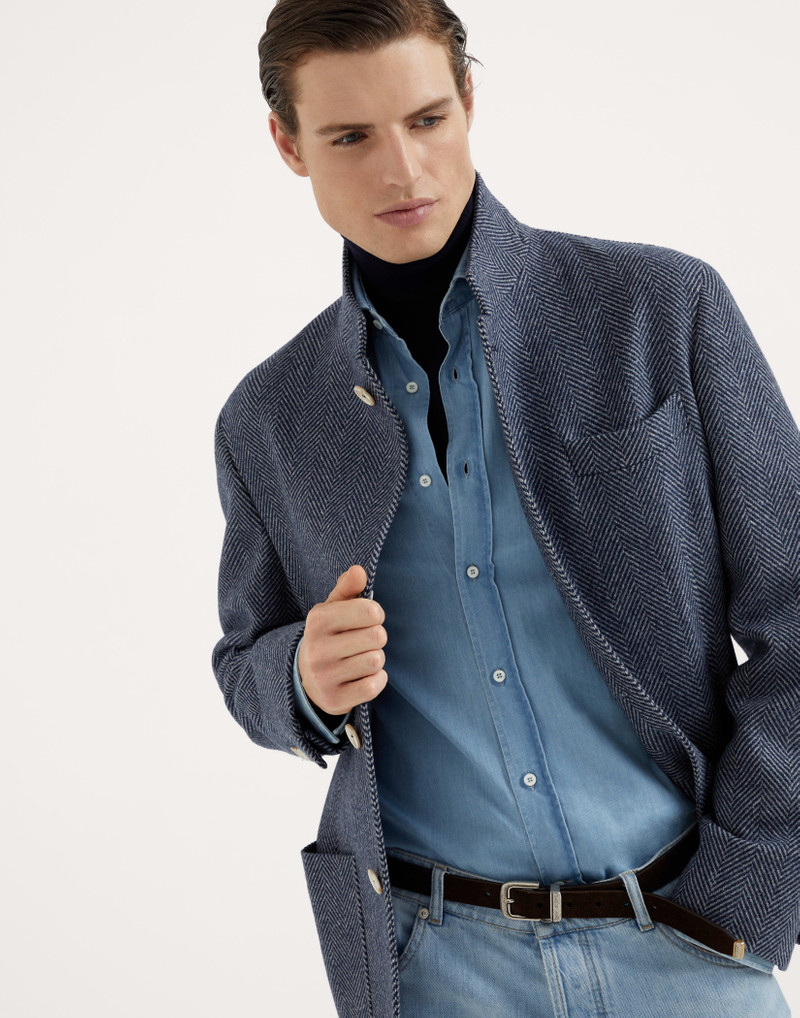 Wool, silk and cashmere chevron blazer-style outerwear jacket 4