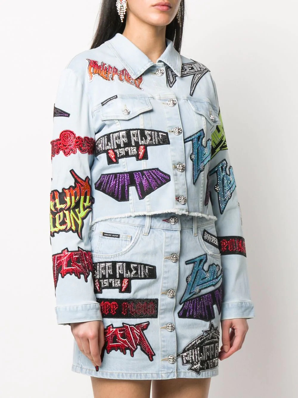 logo patch denim jacket - 3