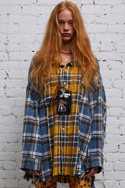 R13 DROP NECK COMBO WORKSHIRT - BLUE AND YELLOW PLAID | R13 outlook