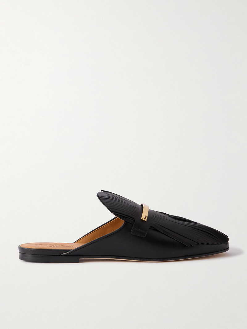 Embellished Fringed Leather Slippers 1