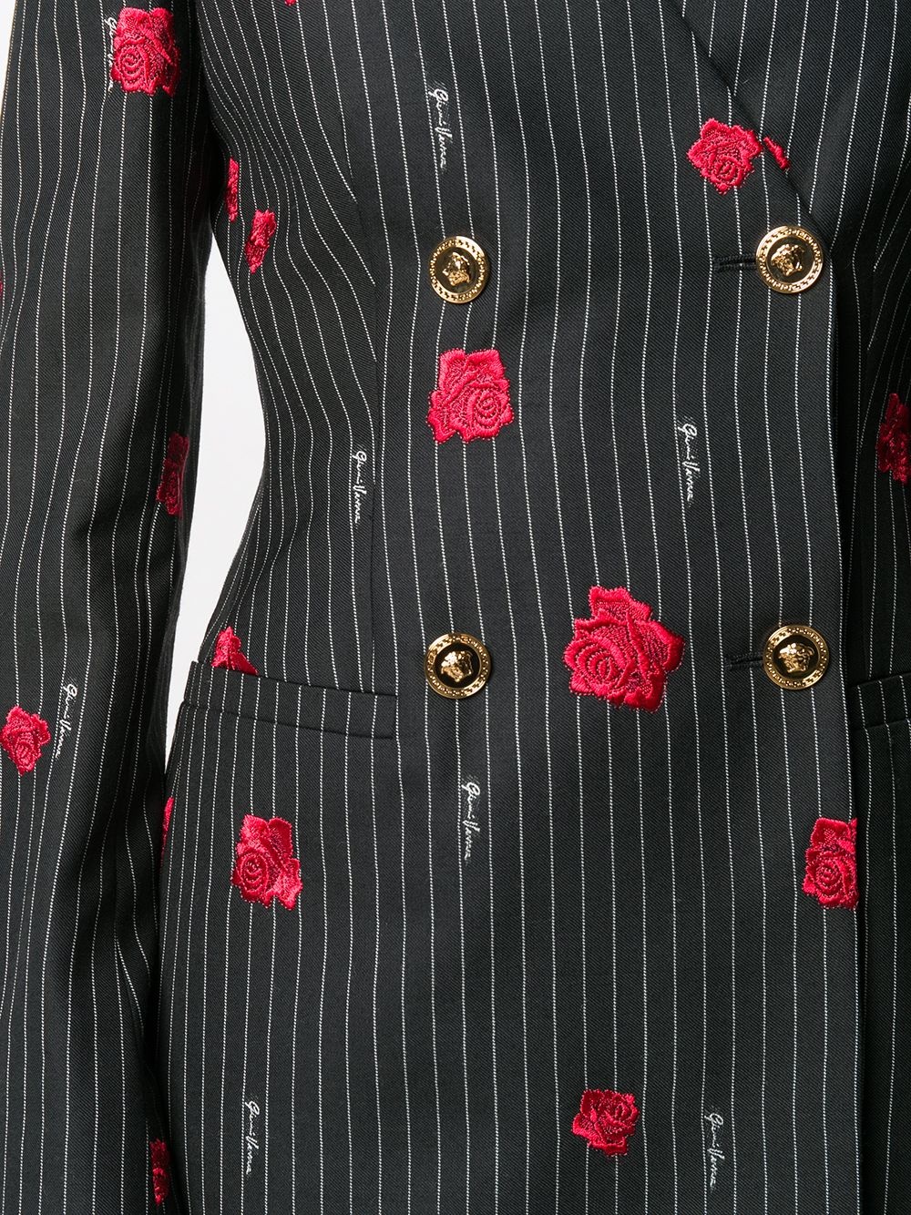 rose-embroidered pinstripe blazer - 5